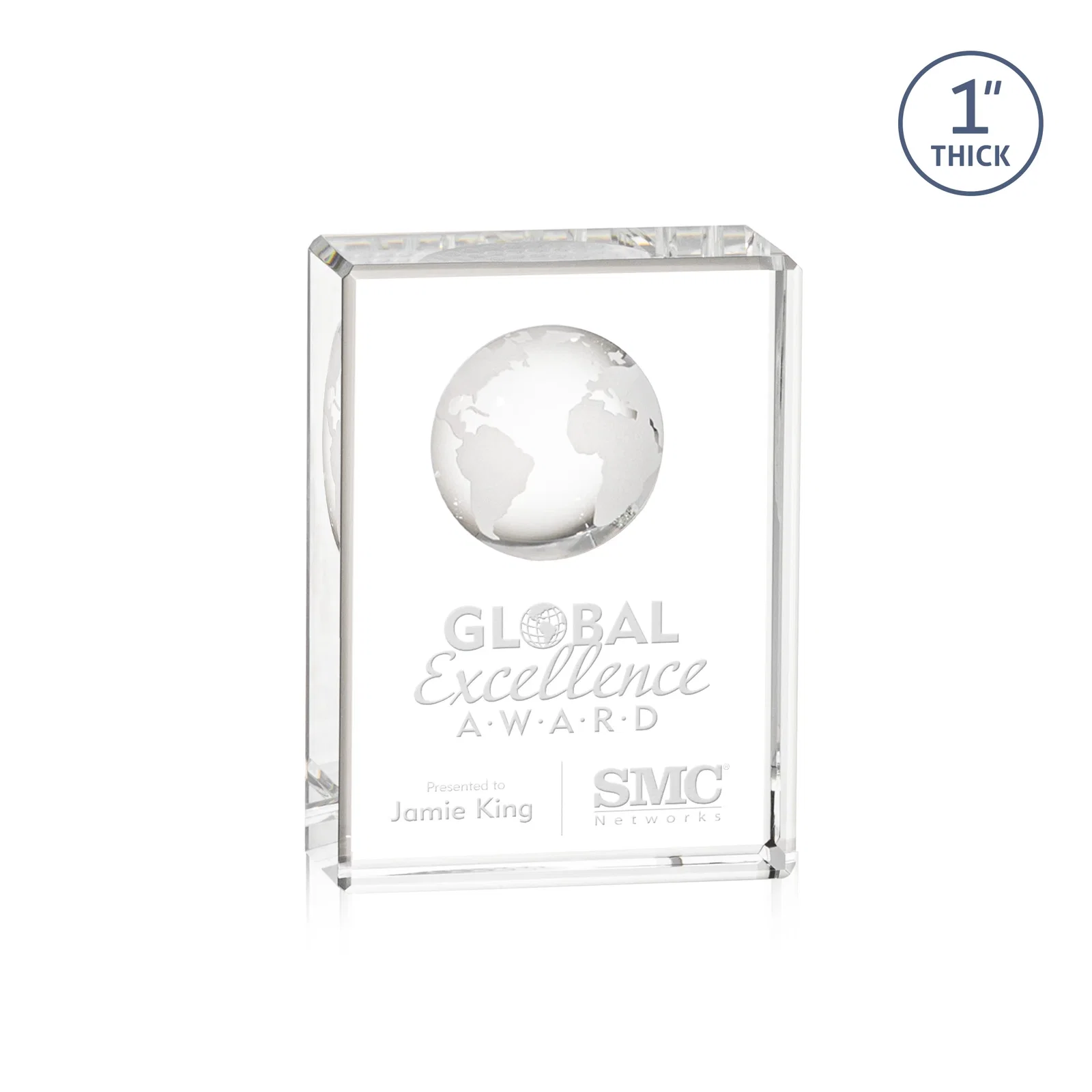 Custom Optical Crystal Globe Award With Molded 3D Back Panel for corporate award ceremonies