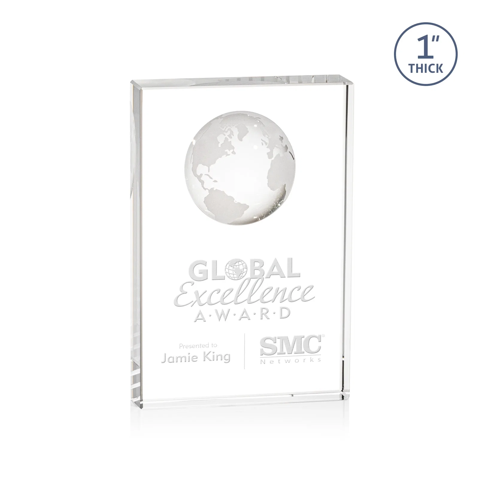 Custom Optical Crystal Globe Award With Molded 3D Back Panel for service anniversary gifts