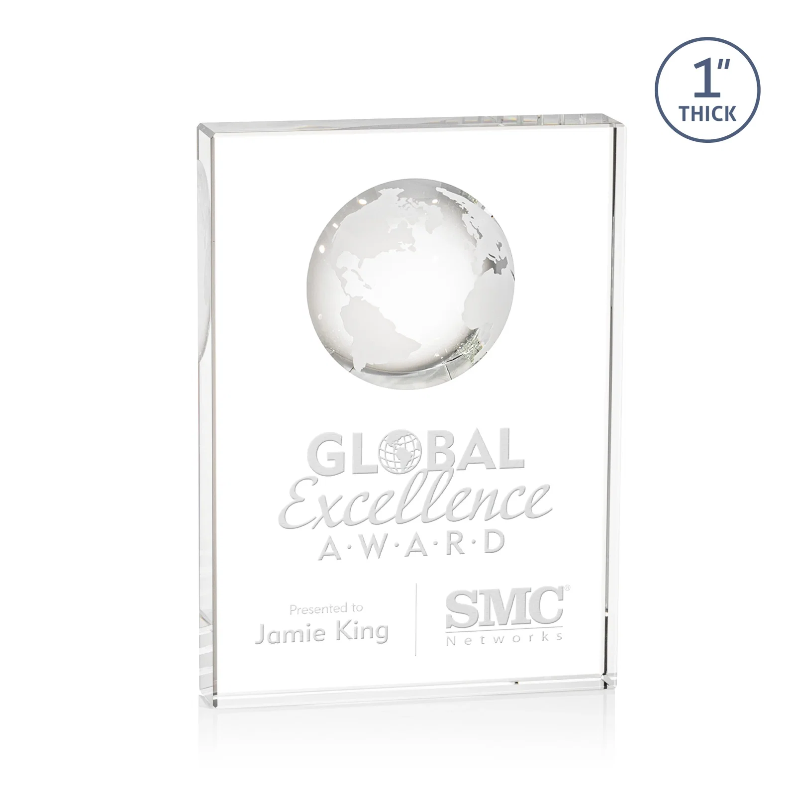 Custom Optical Crystal Globe Award With Molded 3D Back Panel for sales achievement awards