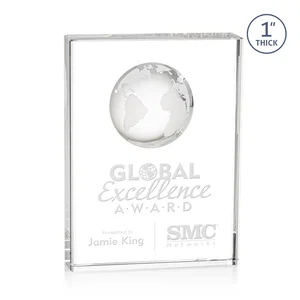 Optical Crystal Globe Award With Molded 3D Back Panel