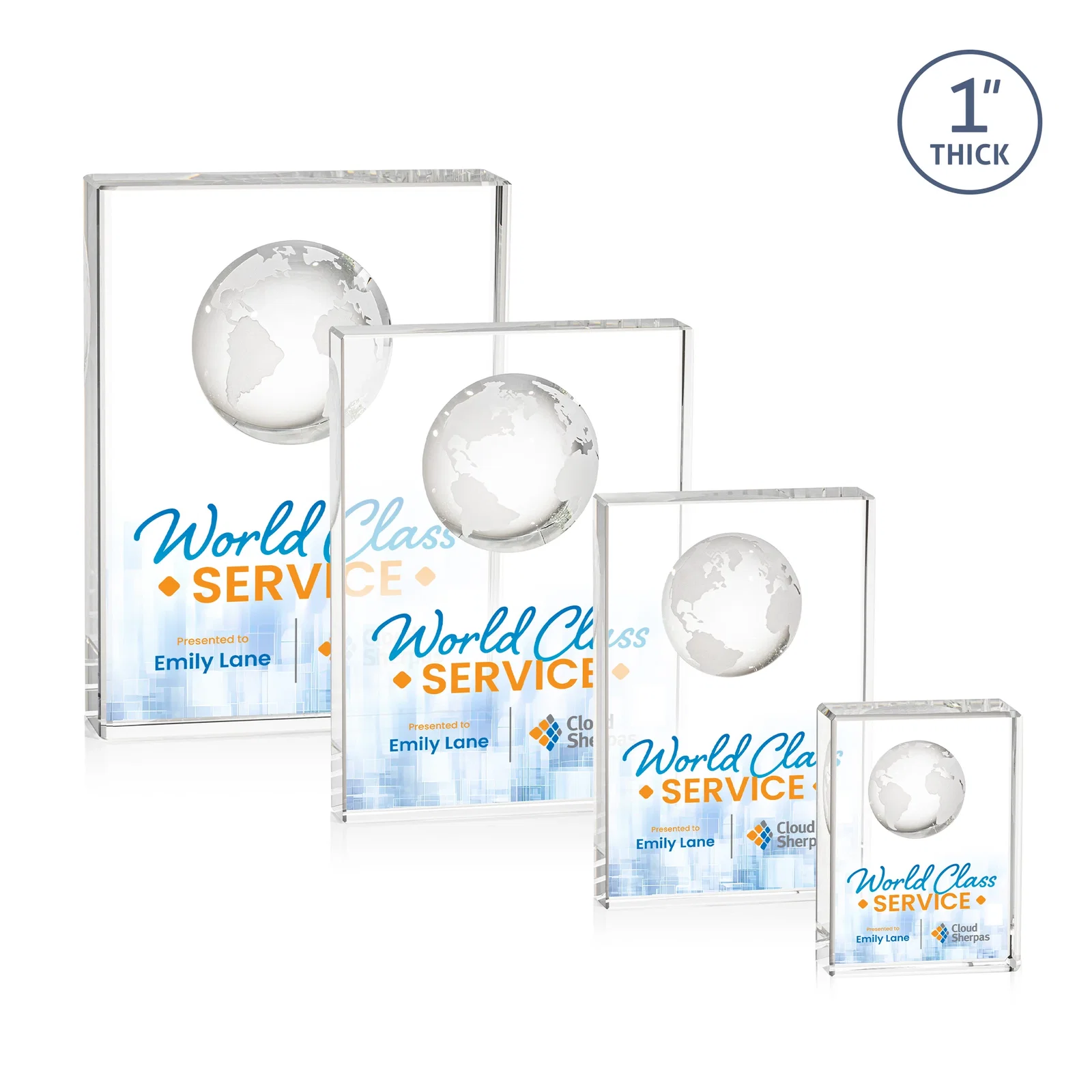 Custom Optical Crystal Globe Award With Molded 3D Back Panel for donor appreciation