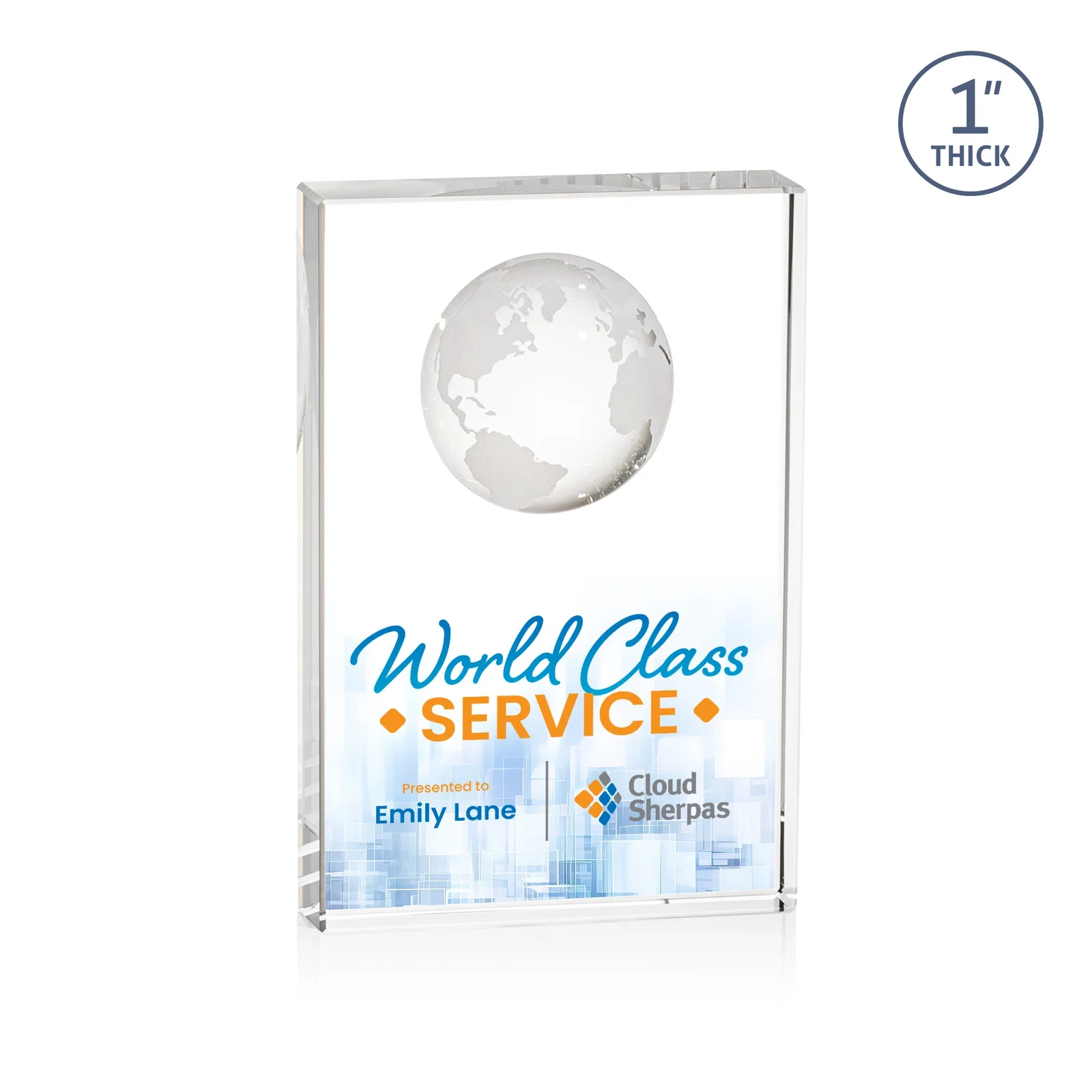 Custom Optical Crystal Globe Award With Molded 3D Back Panel for safety achievement programs