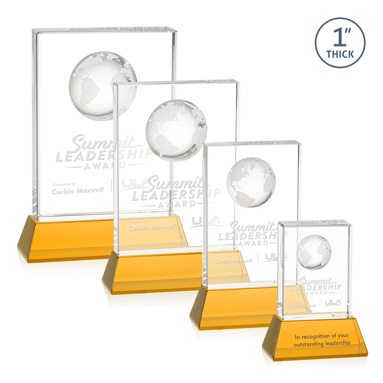 Custom Optical Crystal Globe Award on a Tall Tapered Base for employee recognition