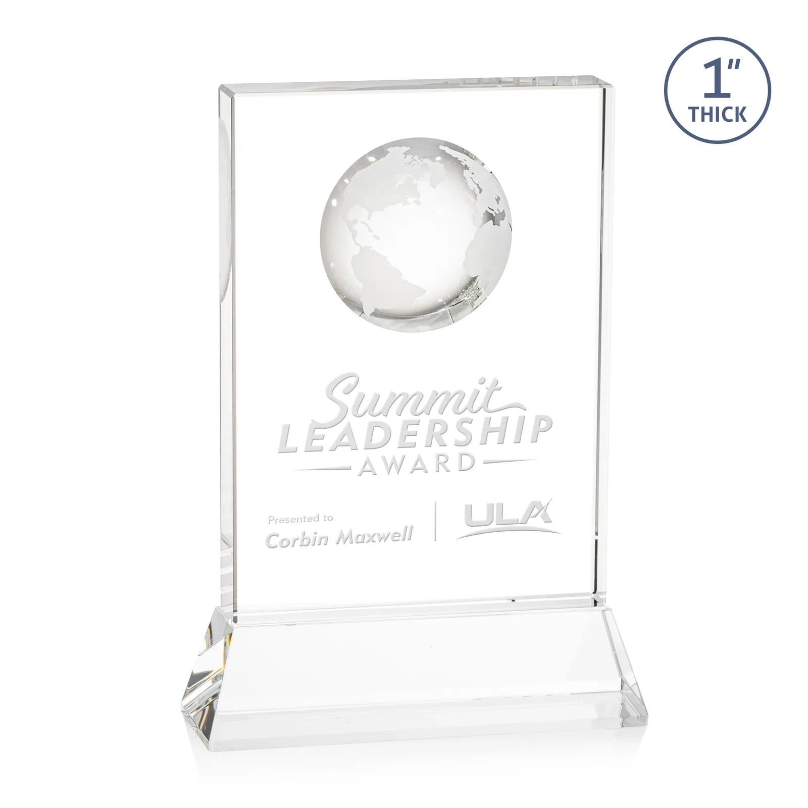 Custom Optical Crystal Globe Award on a Tall Tapered Base for volunteer appreciation