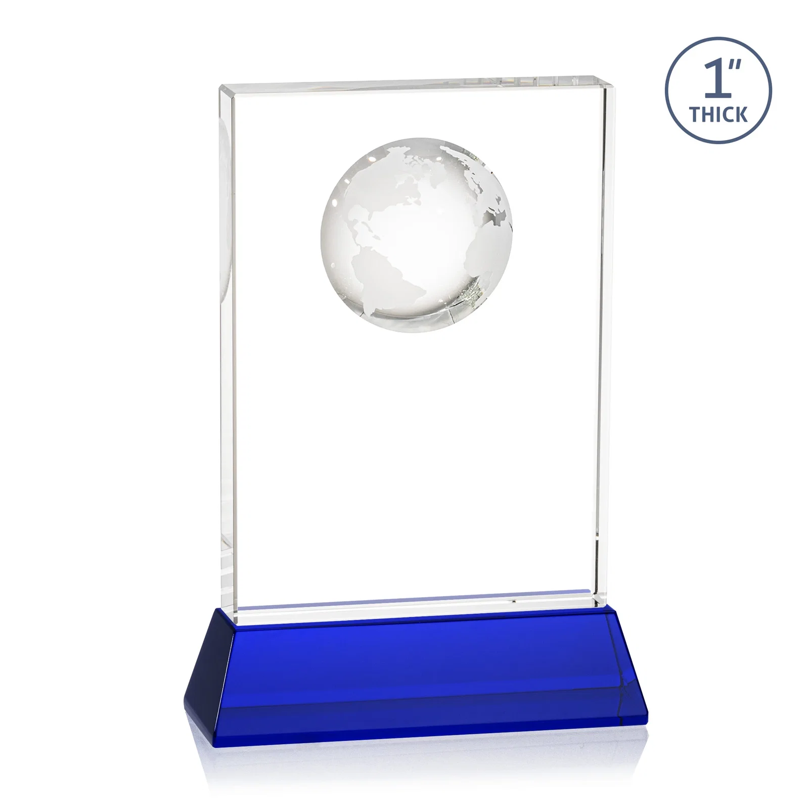 Personalized Optical Crystal Globe Award on a Tall Tapered Base, with your logo for sales achievement awards