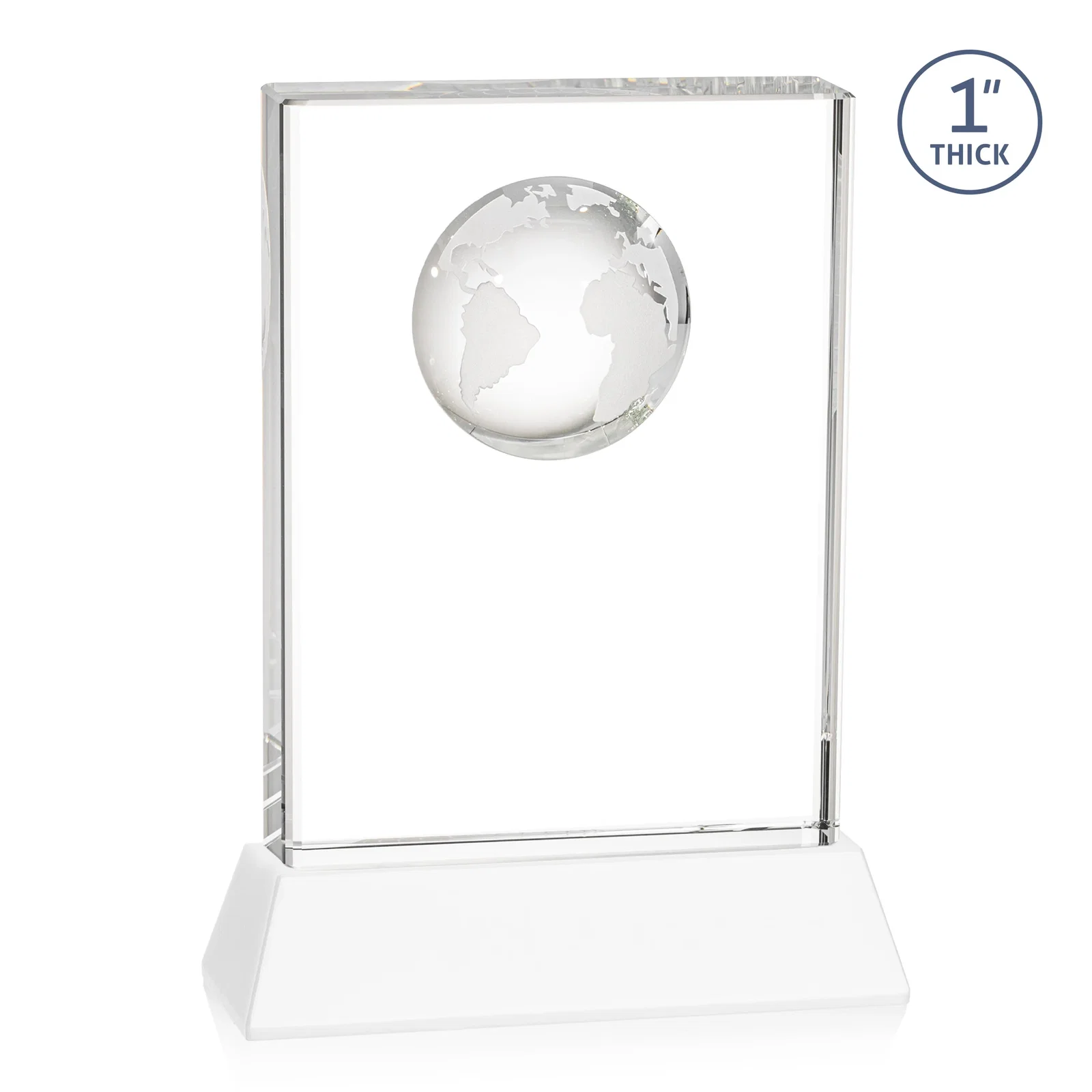 Promotional Optical Crystal Globe Award on a Tall Tapered Base, with your logo for retirement presentations