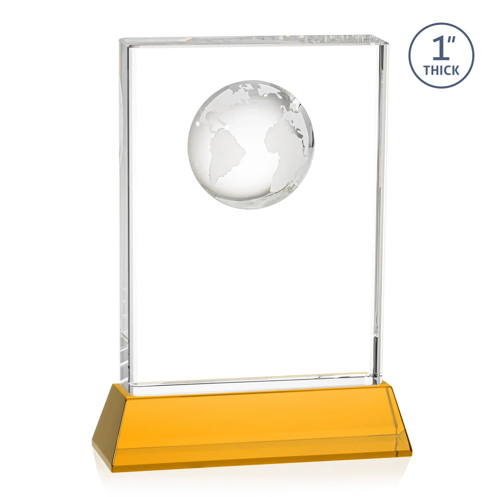 Promotional Optical Crystal Globe Award on a Tall Tapered Base, with your logo for team milestone celebrations