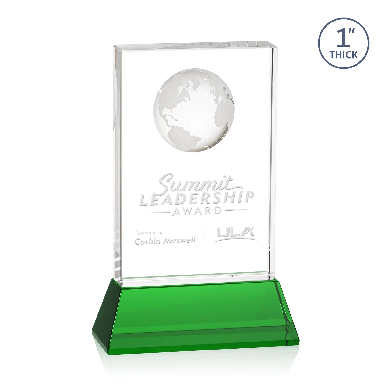 Personalized Optical Crystal Globe Award on a Tall Tapered Base for corporate award ceremonies