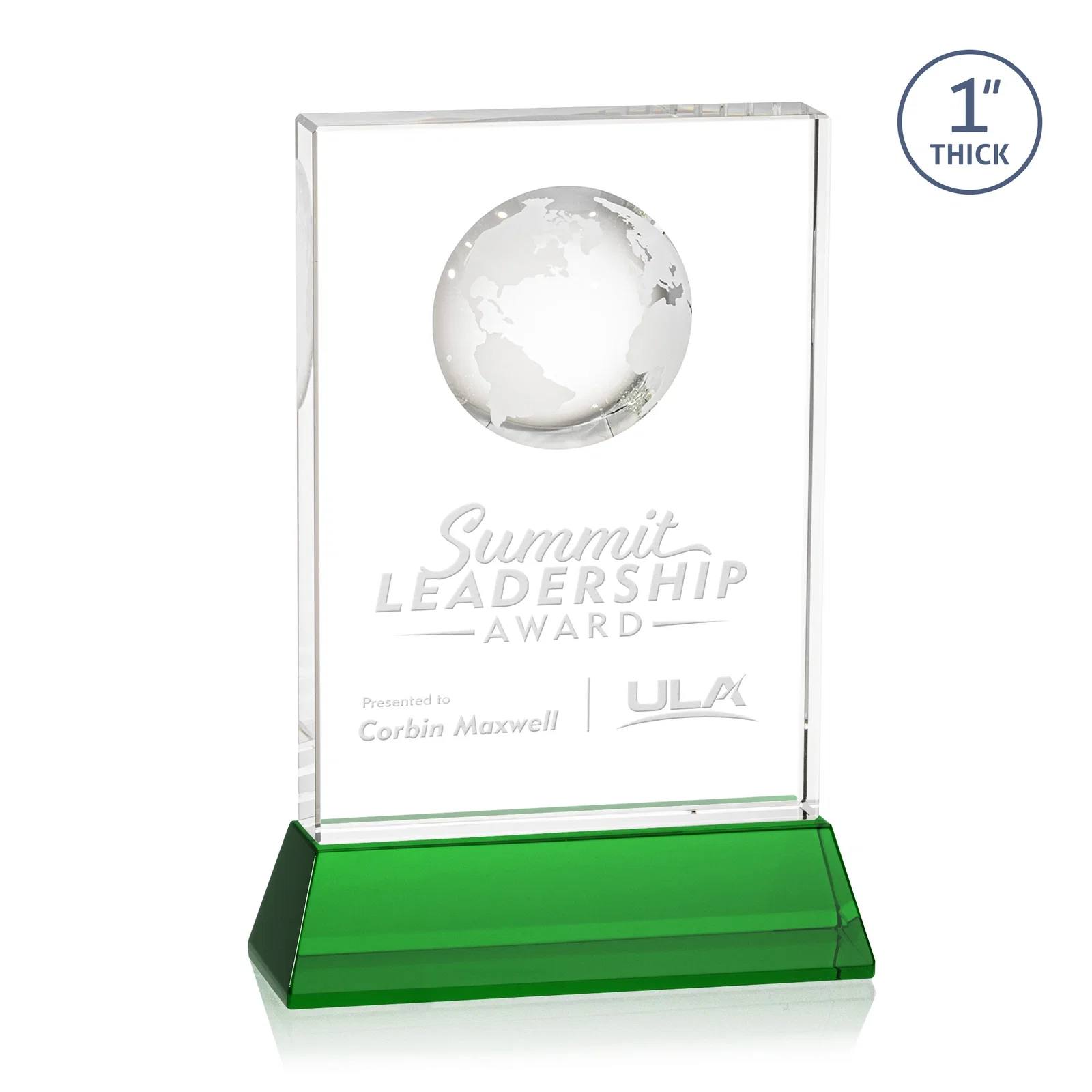 Personalized Optical Crystal Globe Award on a Tall Tapered Base for service anniversary gifts