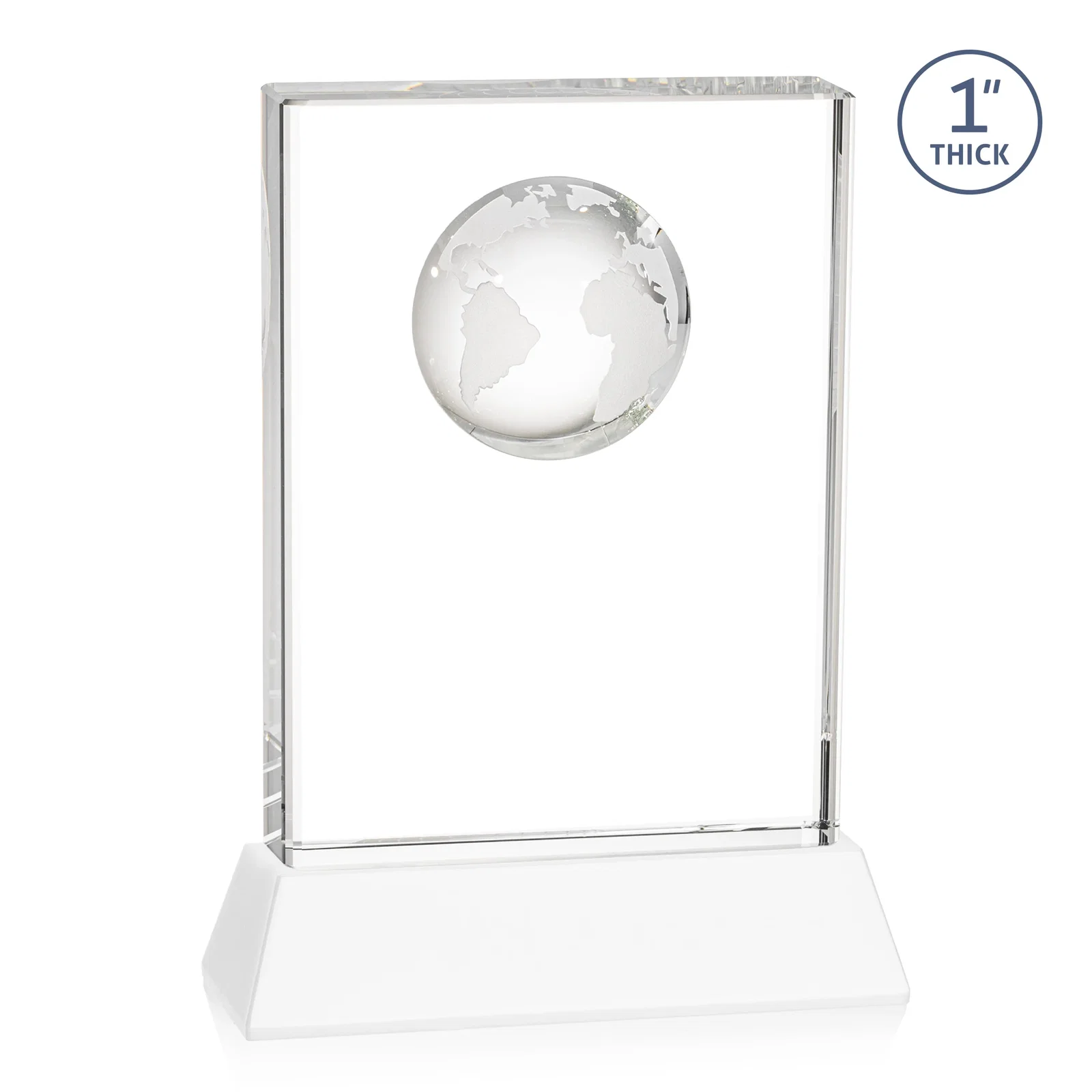Promotional Optical Crystal Globe Award on a Tall Tapered Base, with your logo for volunteer appreciation