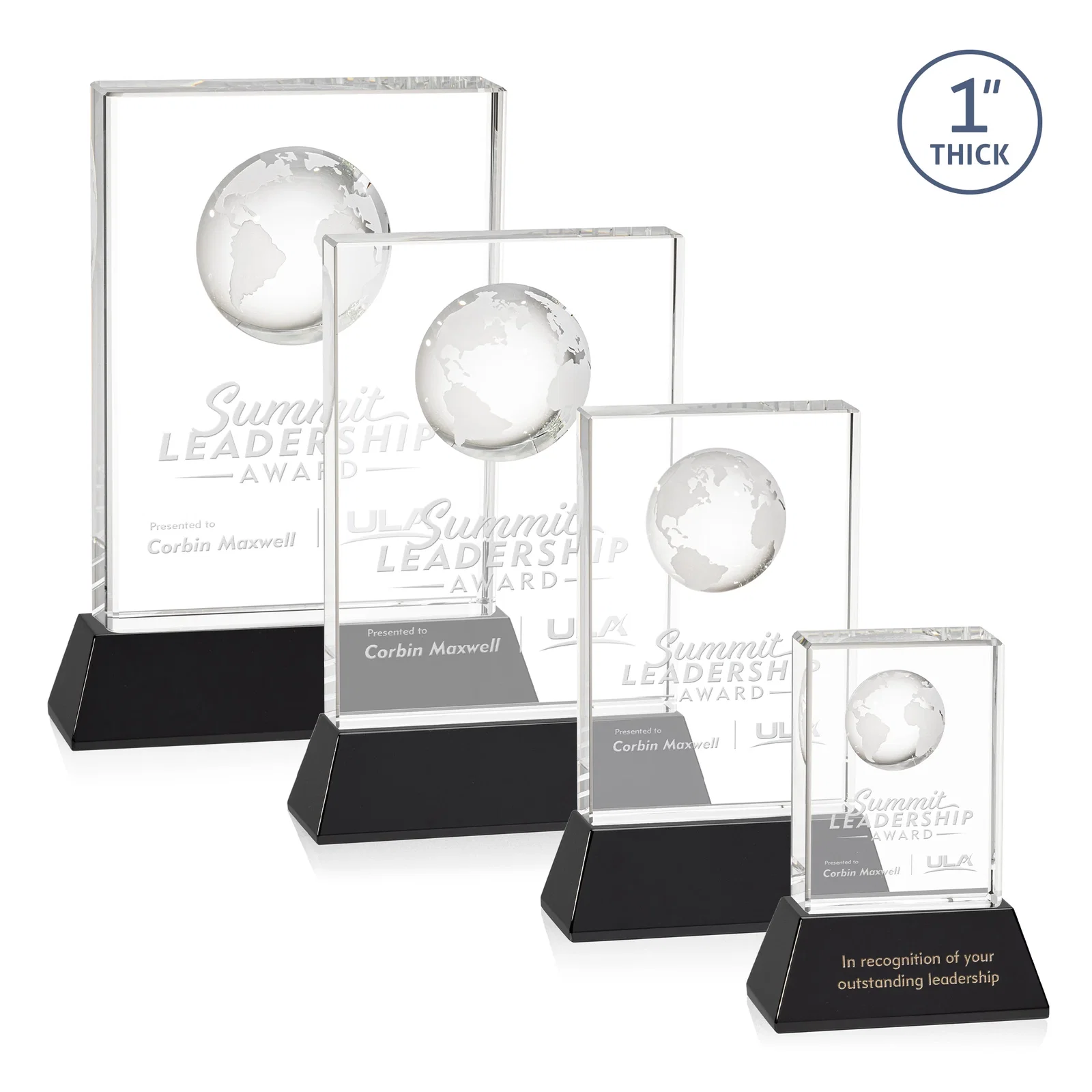 Personalized Optical Crystal Globe Award on a Tall Tapered Base for retirement presentations