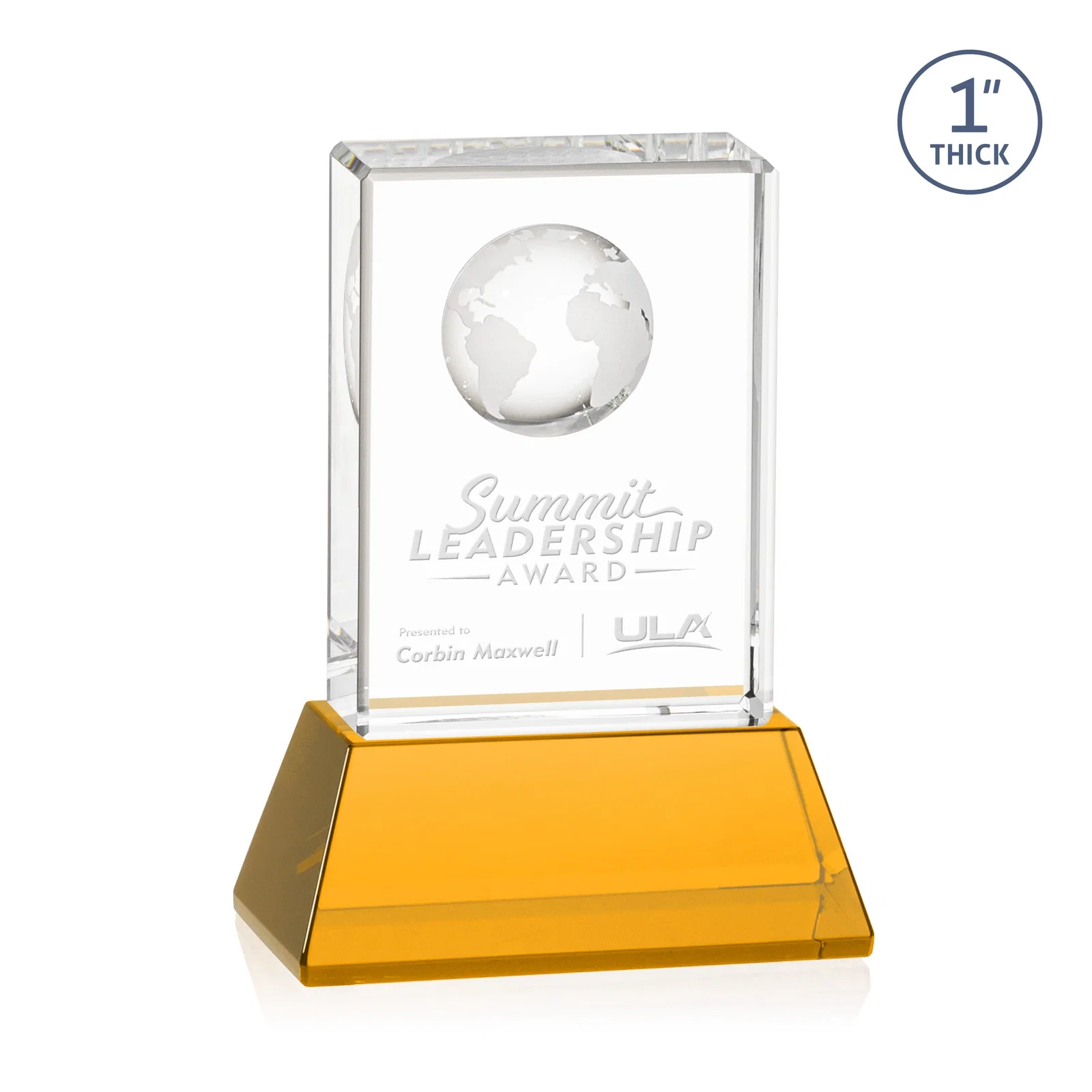 Custom Optical Crystal Globe Award on a Tall Tapered Base for corporate award ceremonies