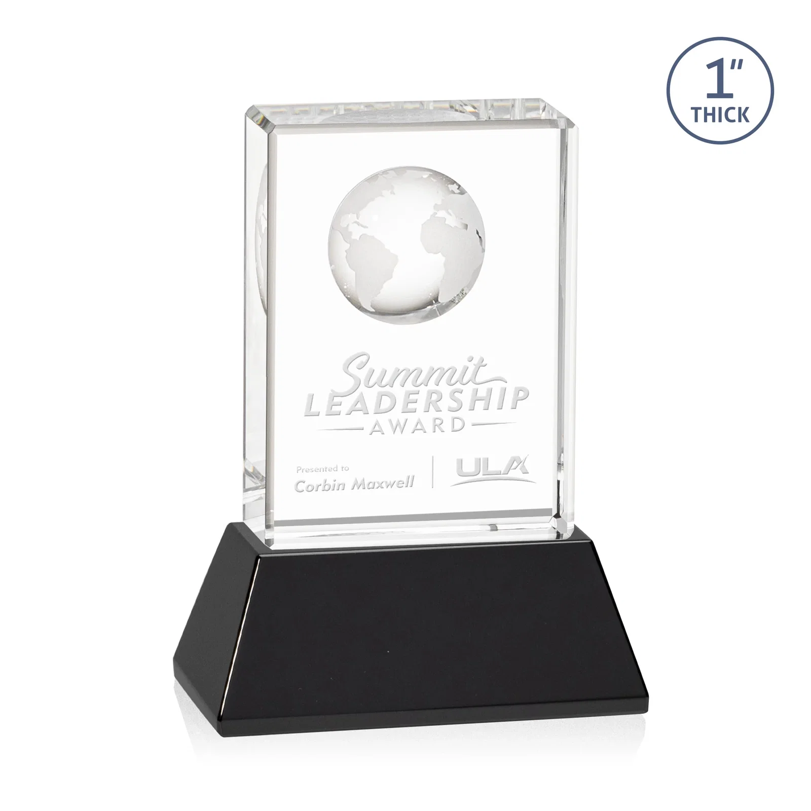 Personalized Optical Crystal Globe Award on a Tall Tapered Base for team milestone celebrations