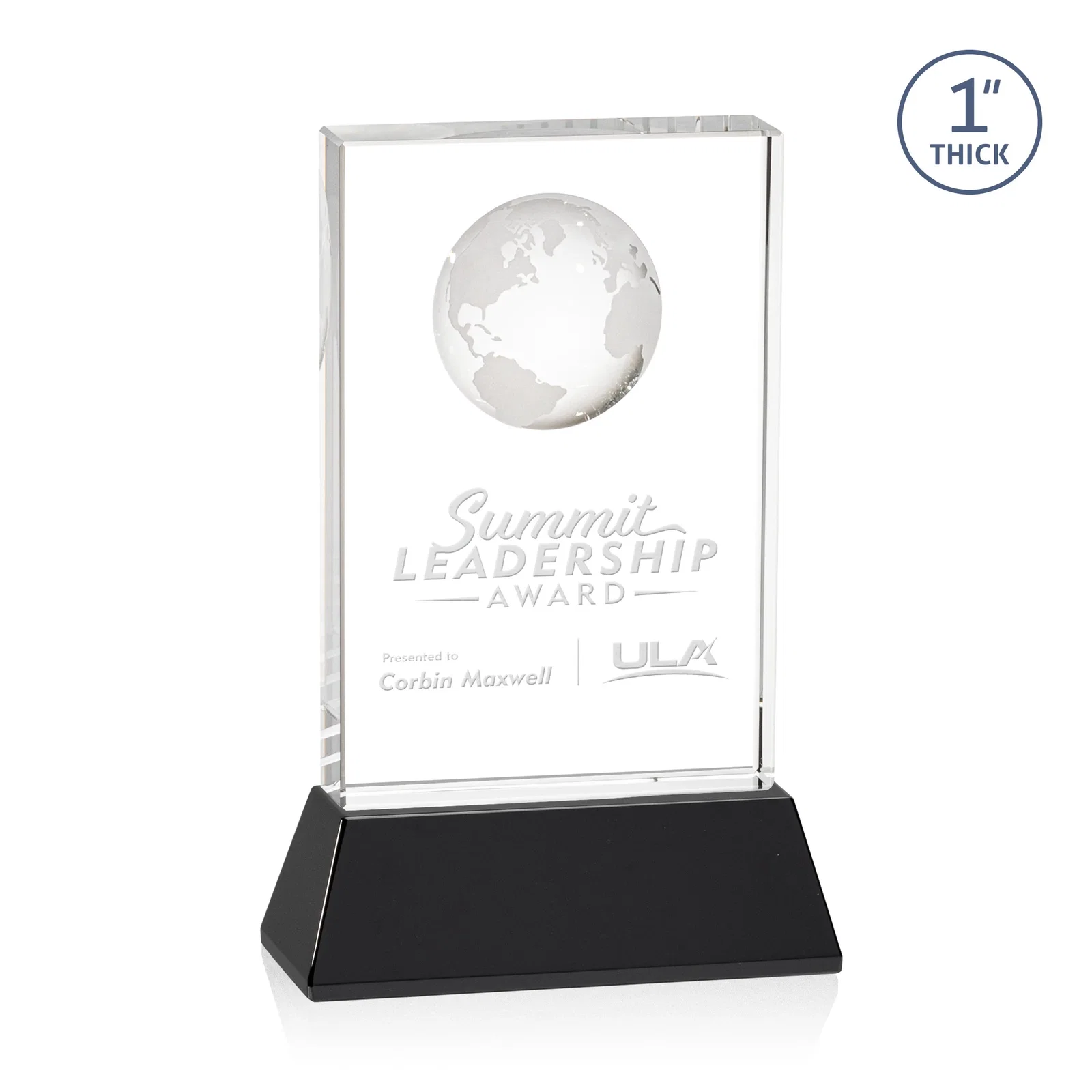 Personalized Optical Crystal Globe Award on a Tall Tapered Base for donor appreciation