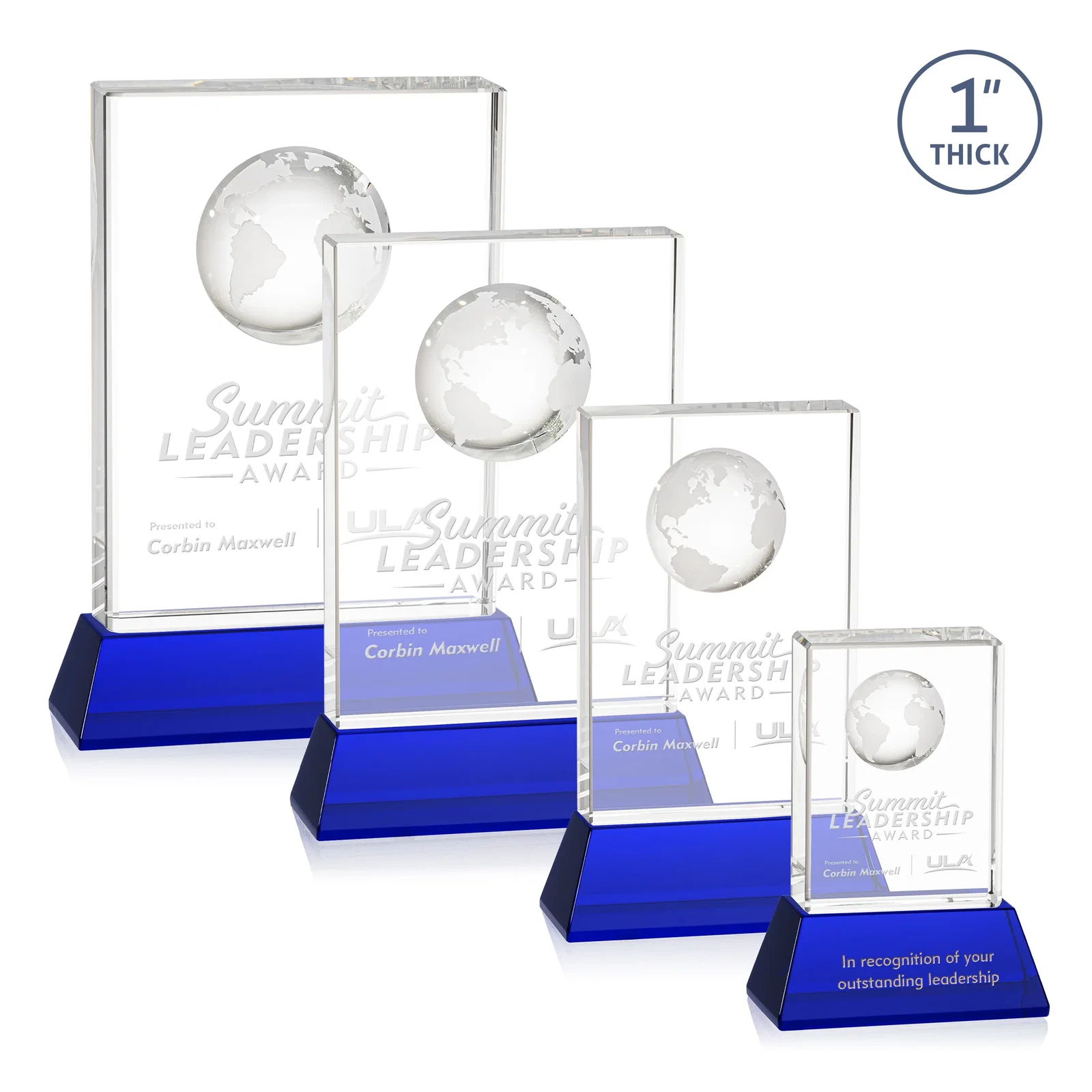 Personalized Optical Crystal Globe Award on a Tall Tapered Base for volunteer appreciation