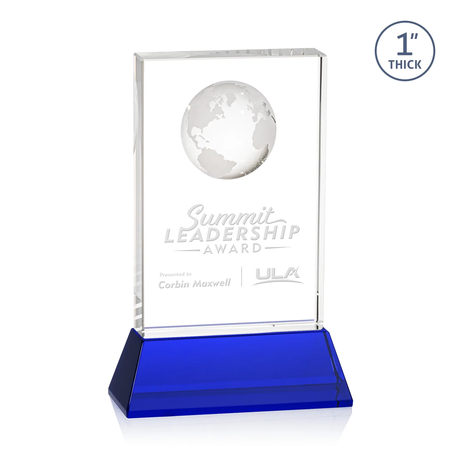 Personalized Optical Crystal Globe Award on a Tall Tapered Base for company anniversary events