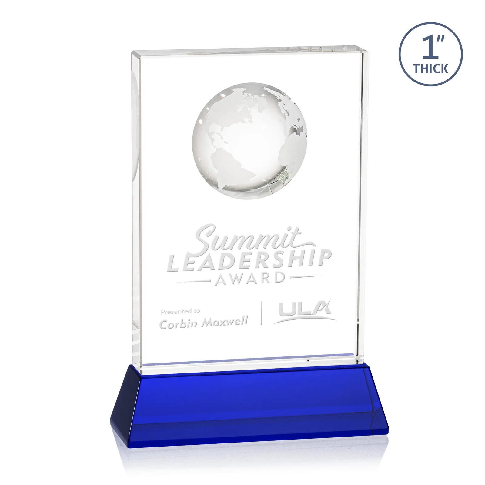 Promotional Optical Crystal Globe Award on a Tall Tapered Base for employee recognition