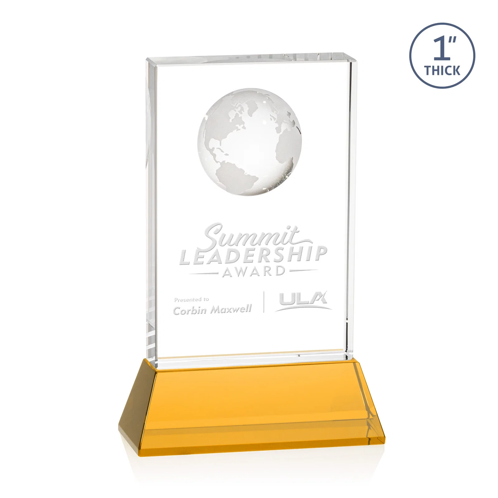 Custom Optical Crystal Globe Award on a Tall Tapered Base for service anniversary gifts