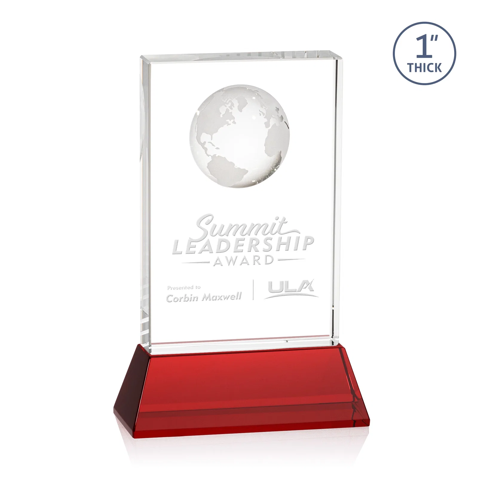 Promotional Optical Crystal Globe Award on a Tall Tapered Base for retirement presentations