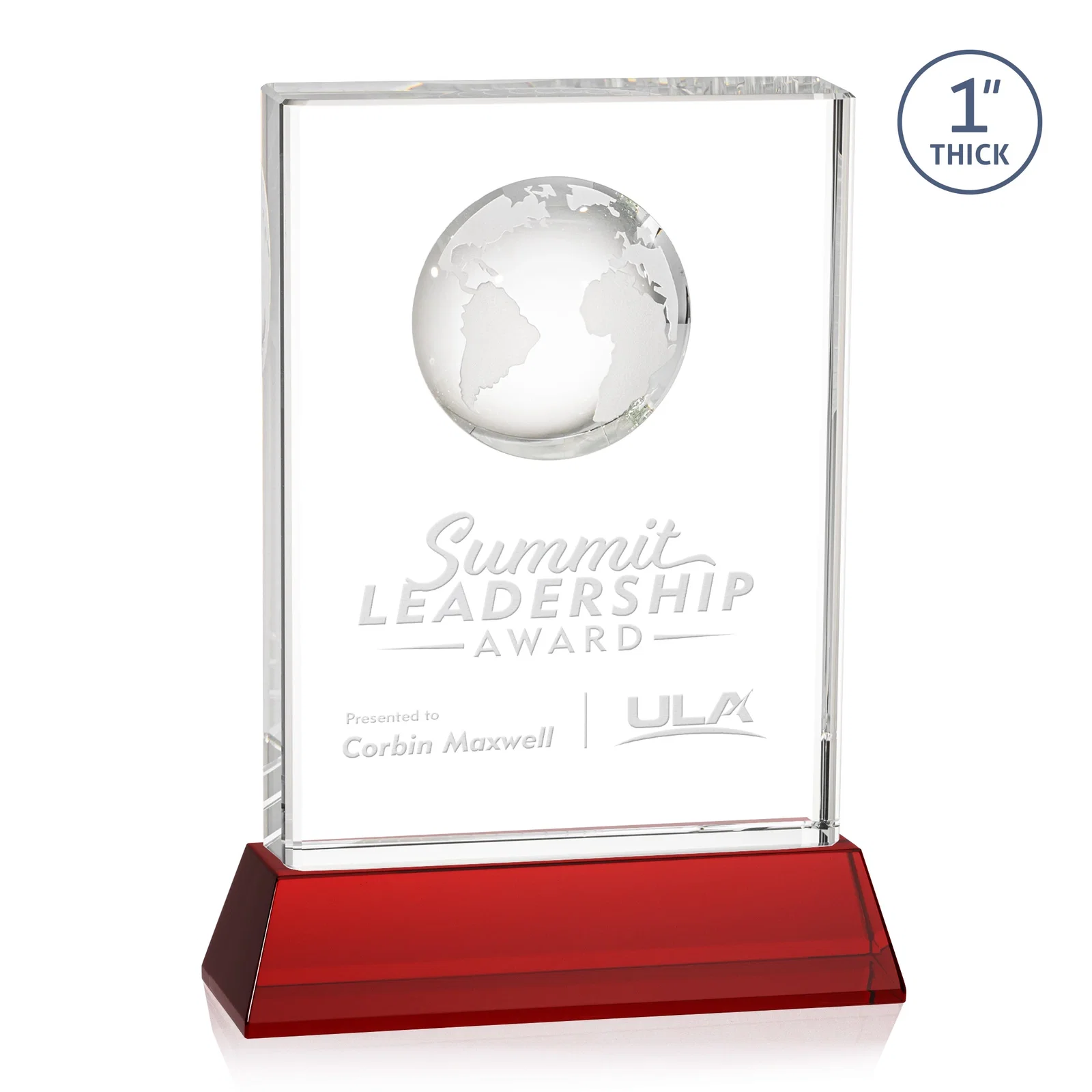 Promotional Optical Crystal Globe Award on a Tall Tapered Base for donor appreciation