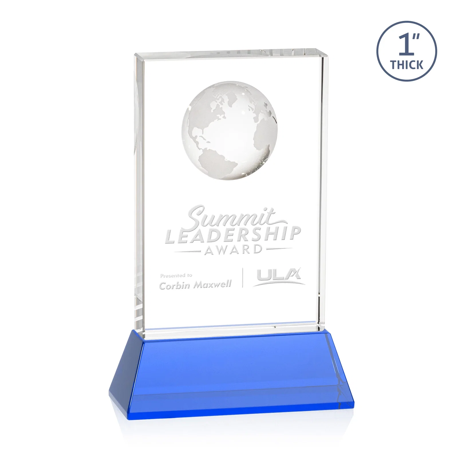 Promotional Optical Crystal Globe Award on a Tall Tapered Base for volunteer appreciation