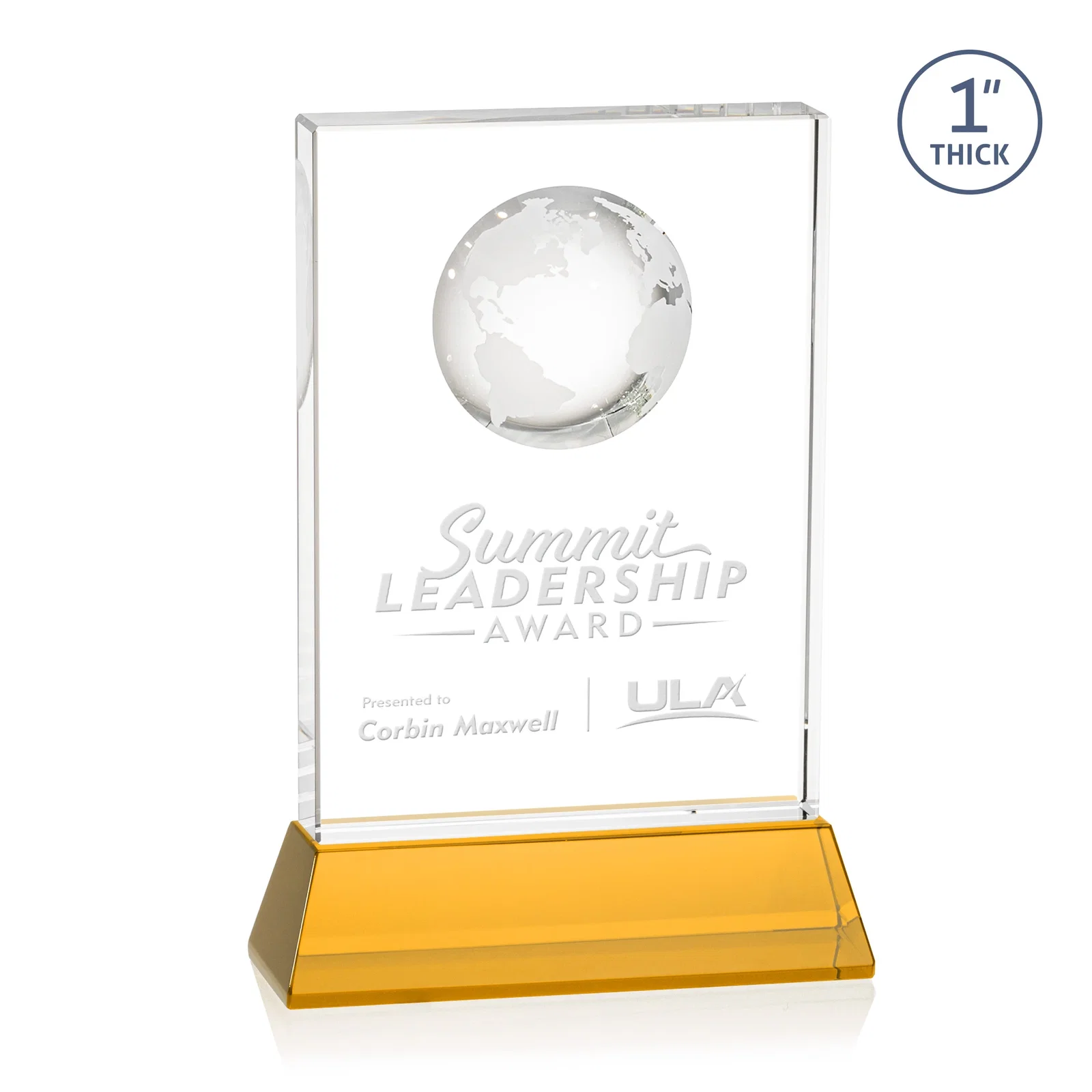 Custom Optical Crystal Globe Award on a Tall Tapered Base for sales achievement awards