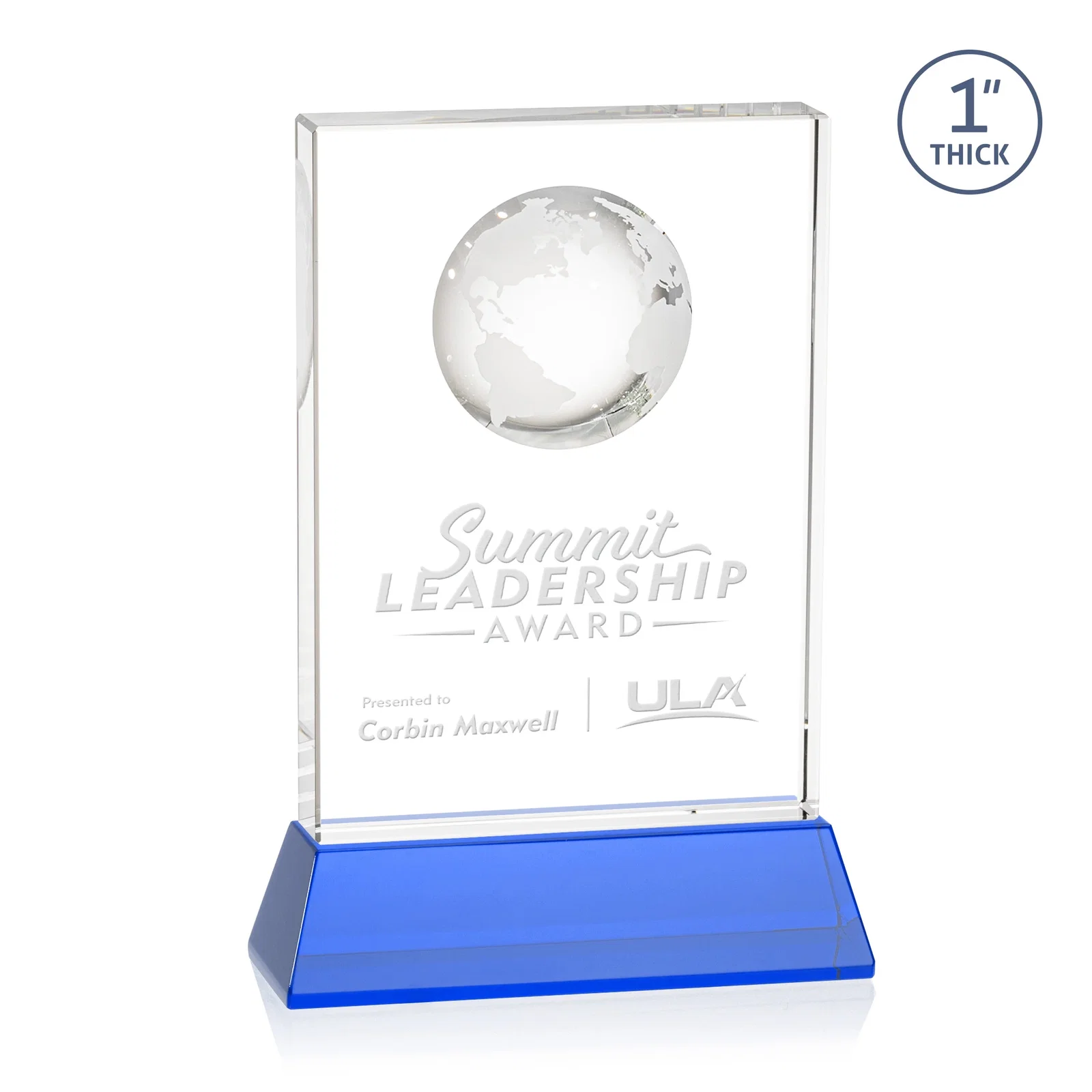 Promotional Optical Crystal Globe Award on a Tall Tapered Base for dealer and partner awards