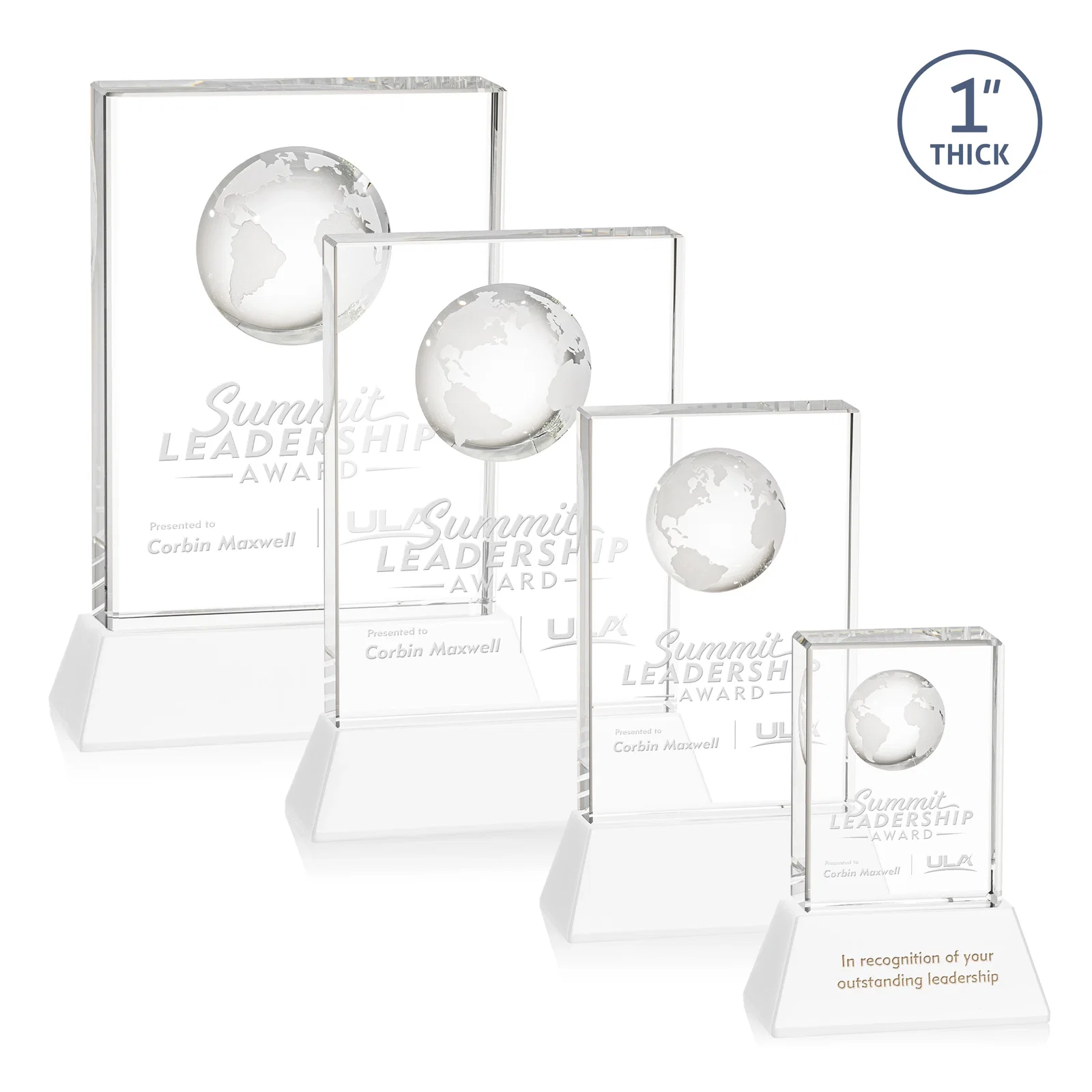 Branded Optical Crystal Globe Award on a Tall Tapered Base for employee recognition