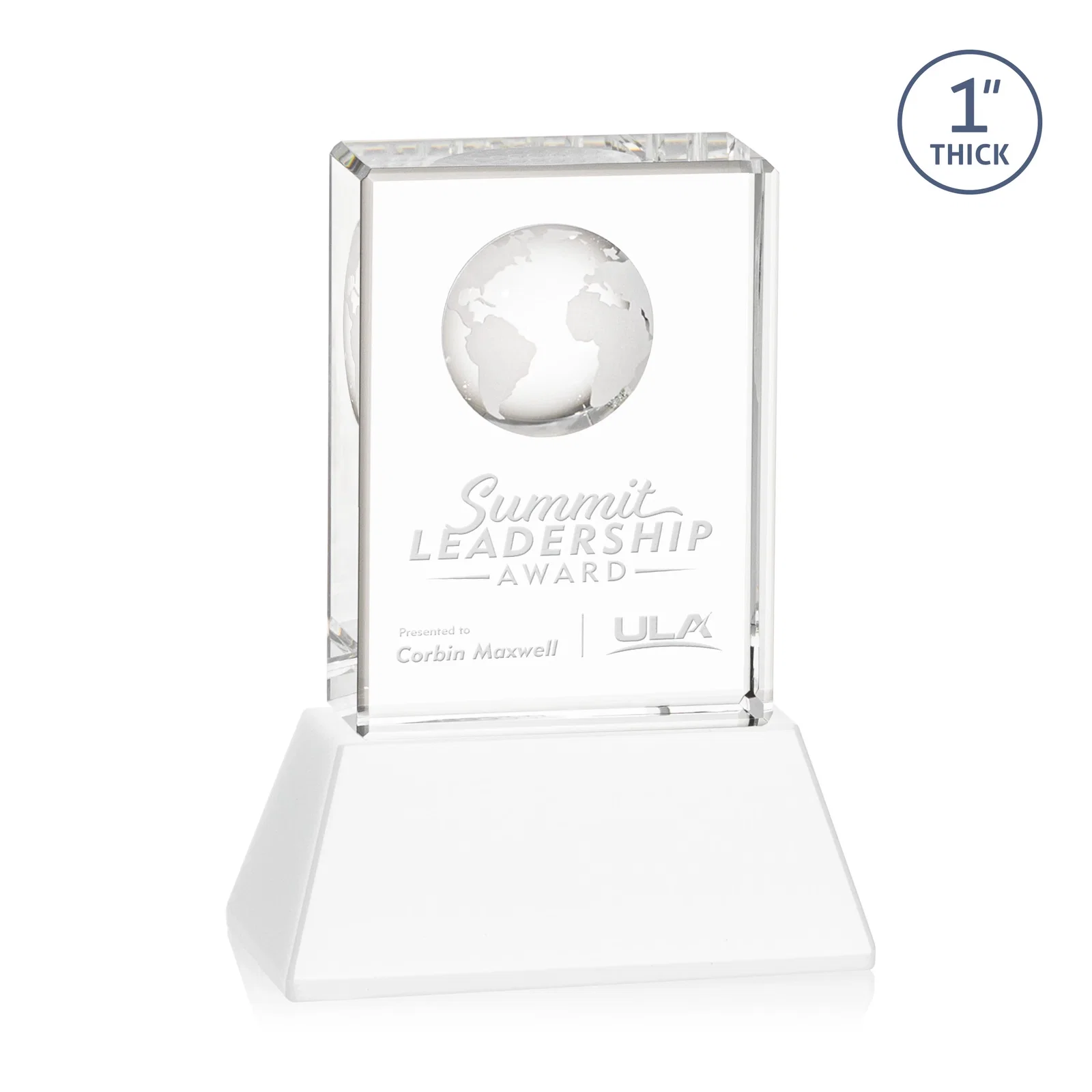 Branded Optical Crystal Globe Award on a Tall Tapered Base for corporate award ceremonies