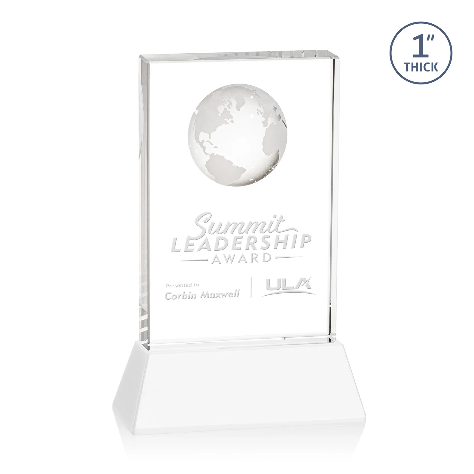 Branded Optical Crystal Globe Award on a Tall Tapered Base for service anniversary gifts