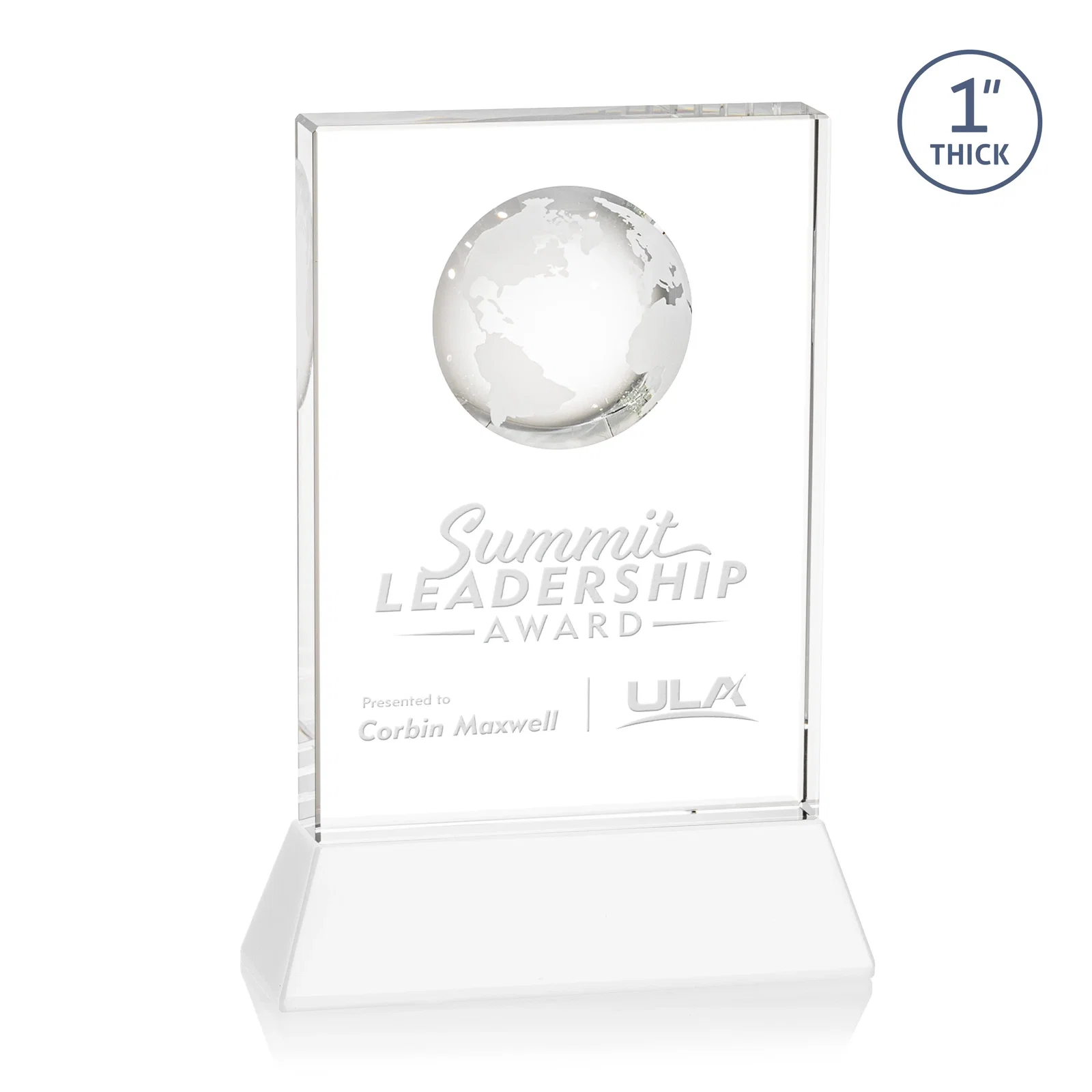 Branded Optical Crystal Globe Award on a Tall Tapered Base for sales achievement awards