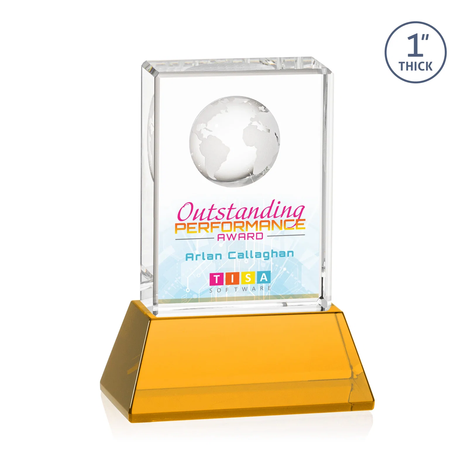 Branded Optical Crystal Globe Award on a Tall Tapered Base for donor appreciation
