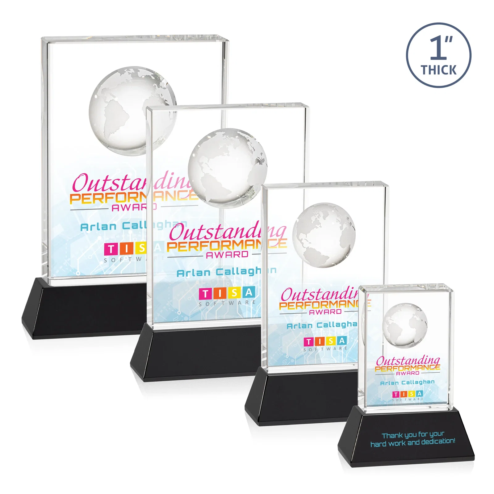 Custom printed Optical Crystal Globe Award on a Tall Tapered Base for safety achievement programs