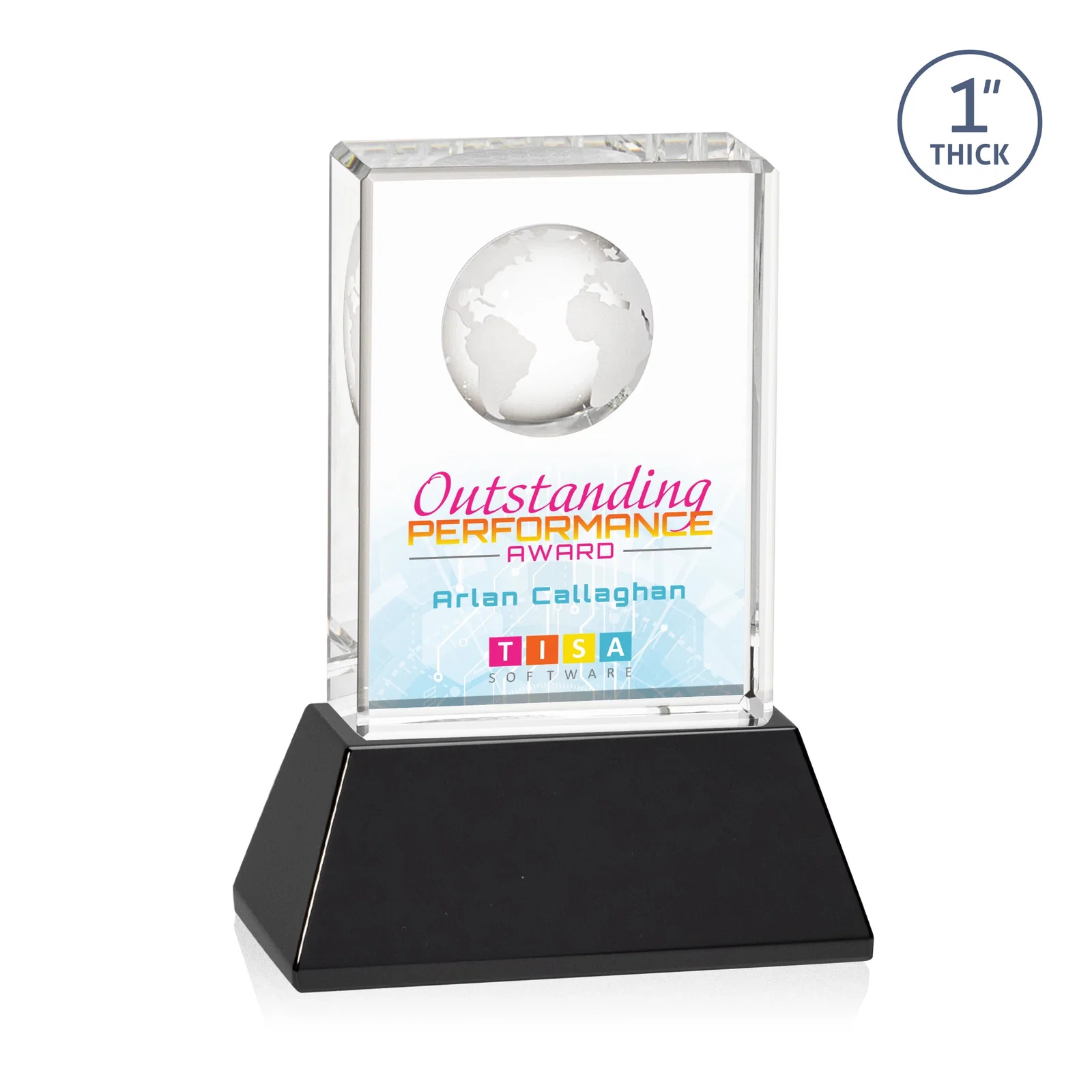 Custom printed Optical Crystal Globe Award on a Tall Tapered Base for volunteer appreciation