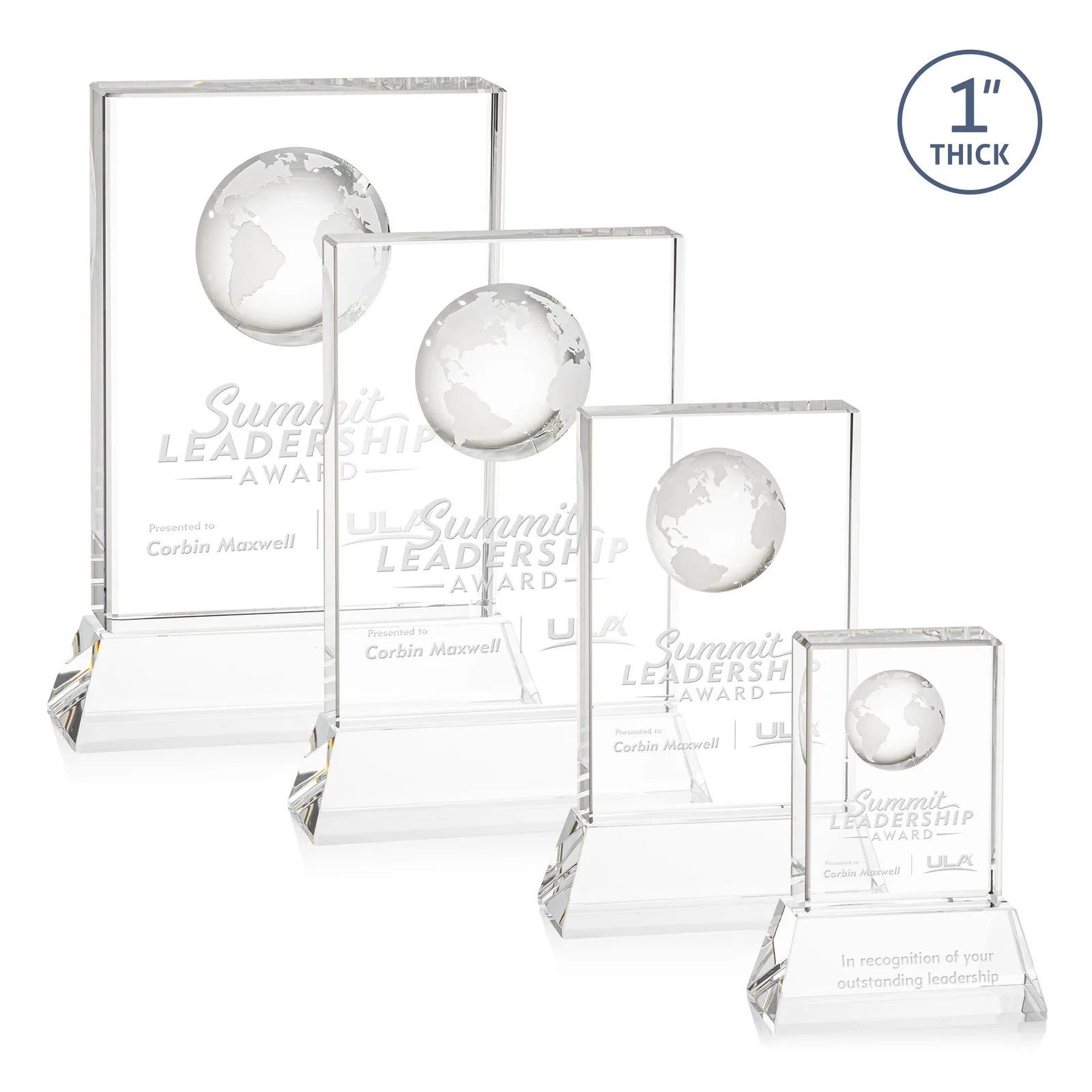 Custom Optical Crystal Globe Award on a Tall Tapered Base for donor appreciation