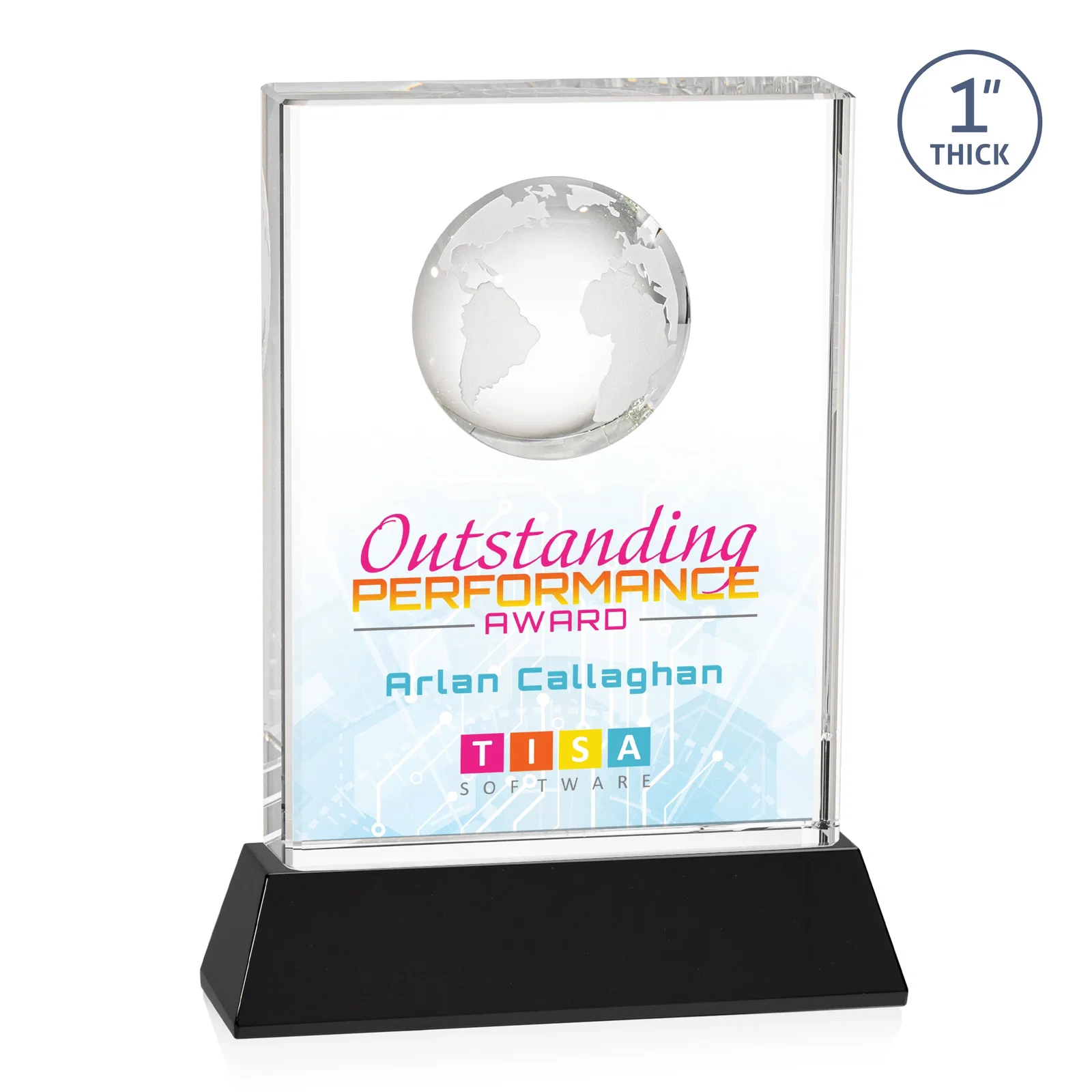 Customized Optical Crystal Globe Award on a Tall Tapered Base for employee recognition