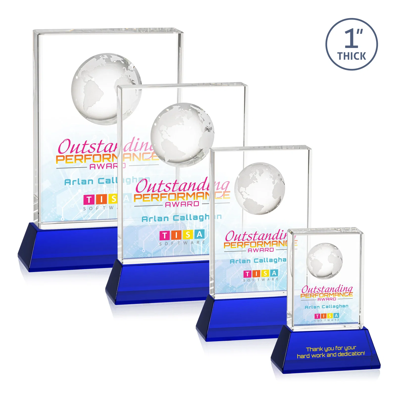 Customized Optical Crystal Globe Award on a Tall Tapered Base for corporate award ceremonies