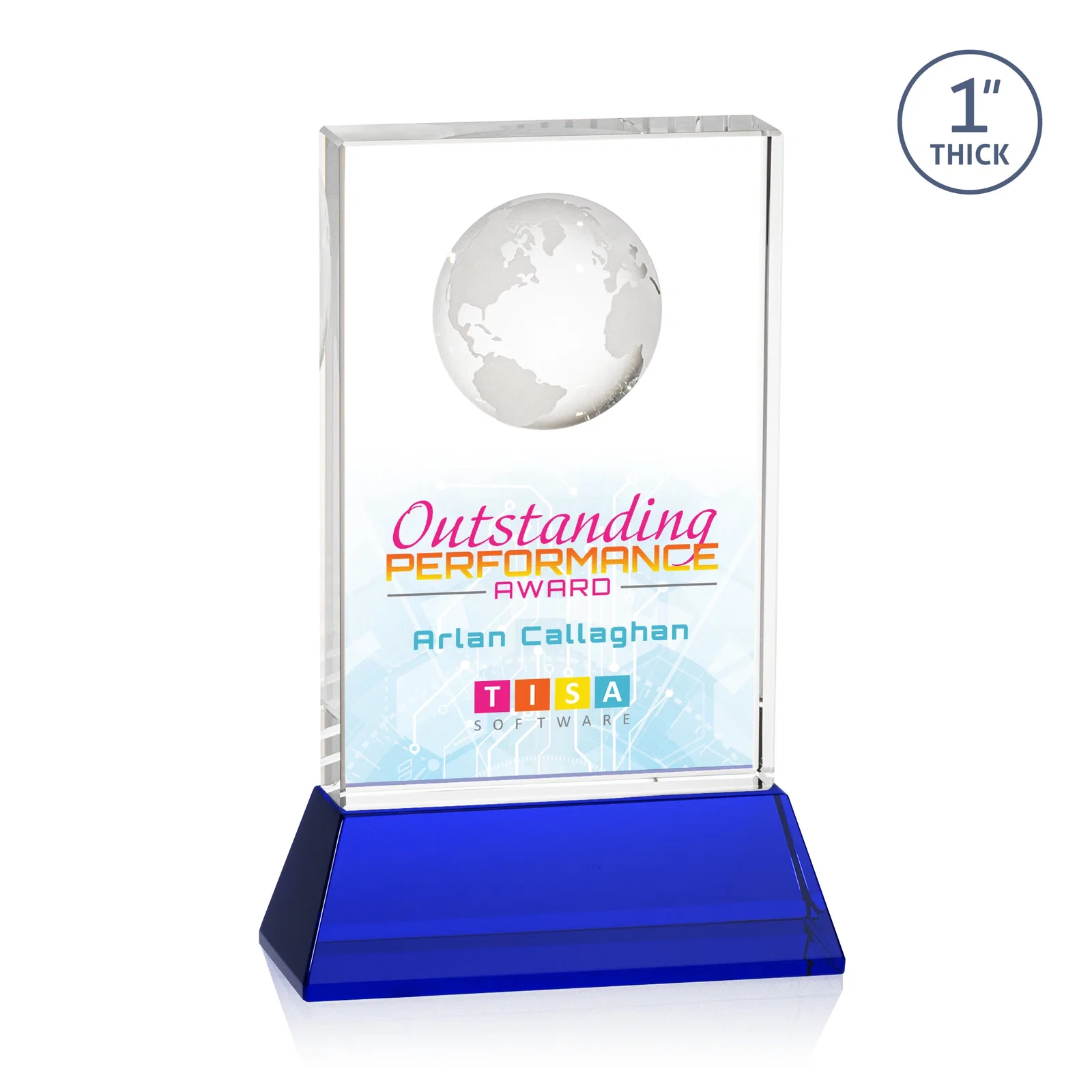 Customized Optical Crystal Globe Award on a Tall Tapered Base for sales achievement awards