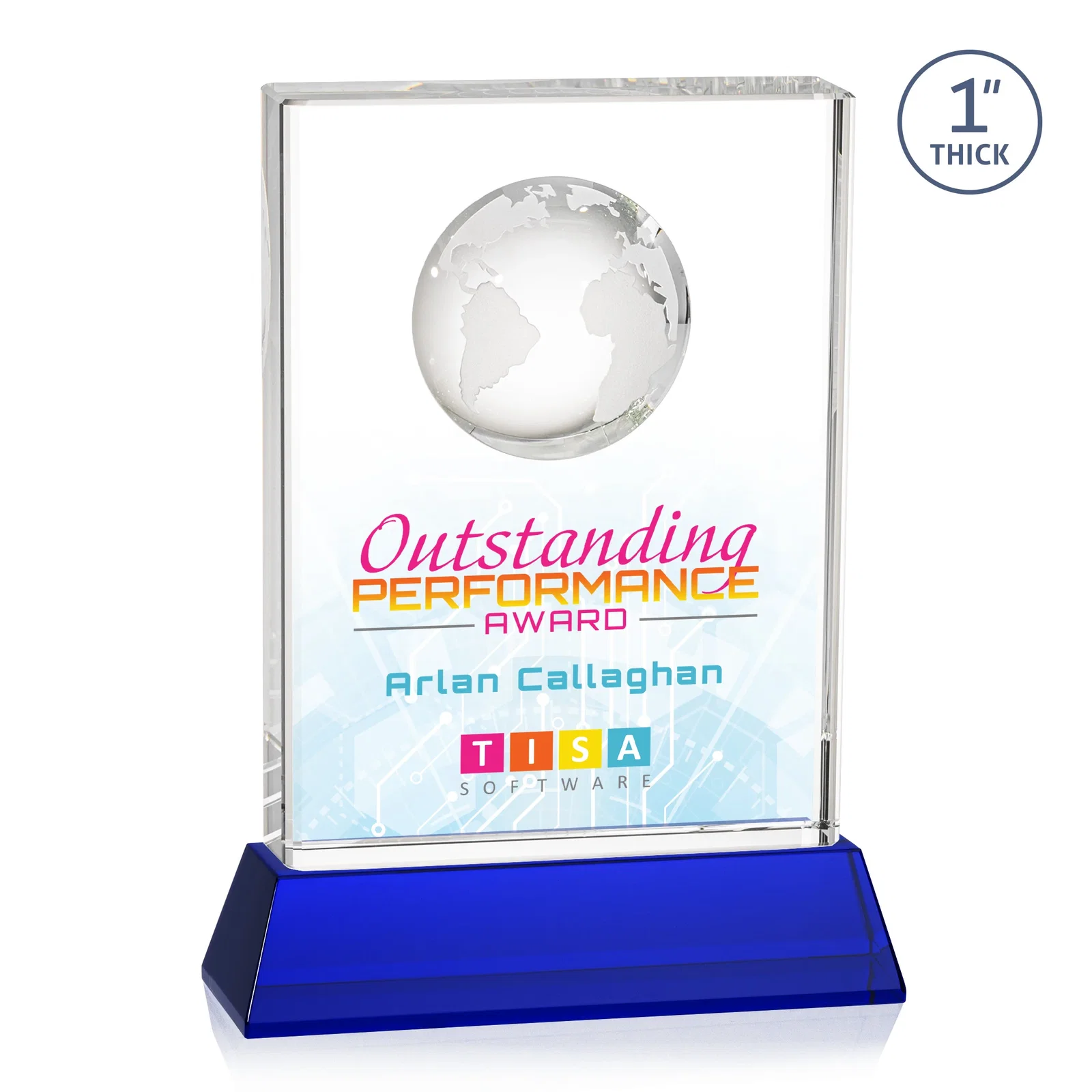 Customized Optical Crystal Globe Award on a Tall Tapered Base for team milestone celebrations