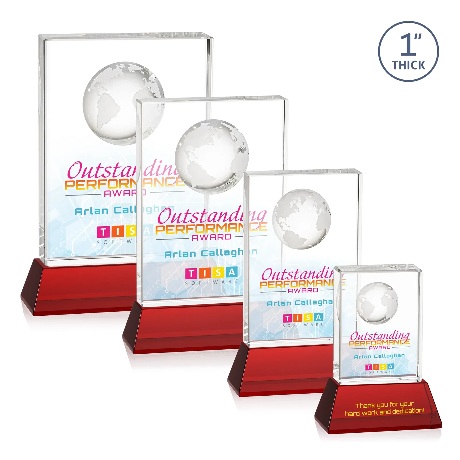 Customized Optical Crystal Globe Award on a Tall Tapered Base for donor appreciation