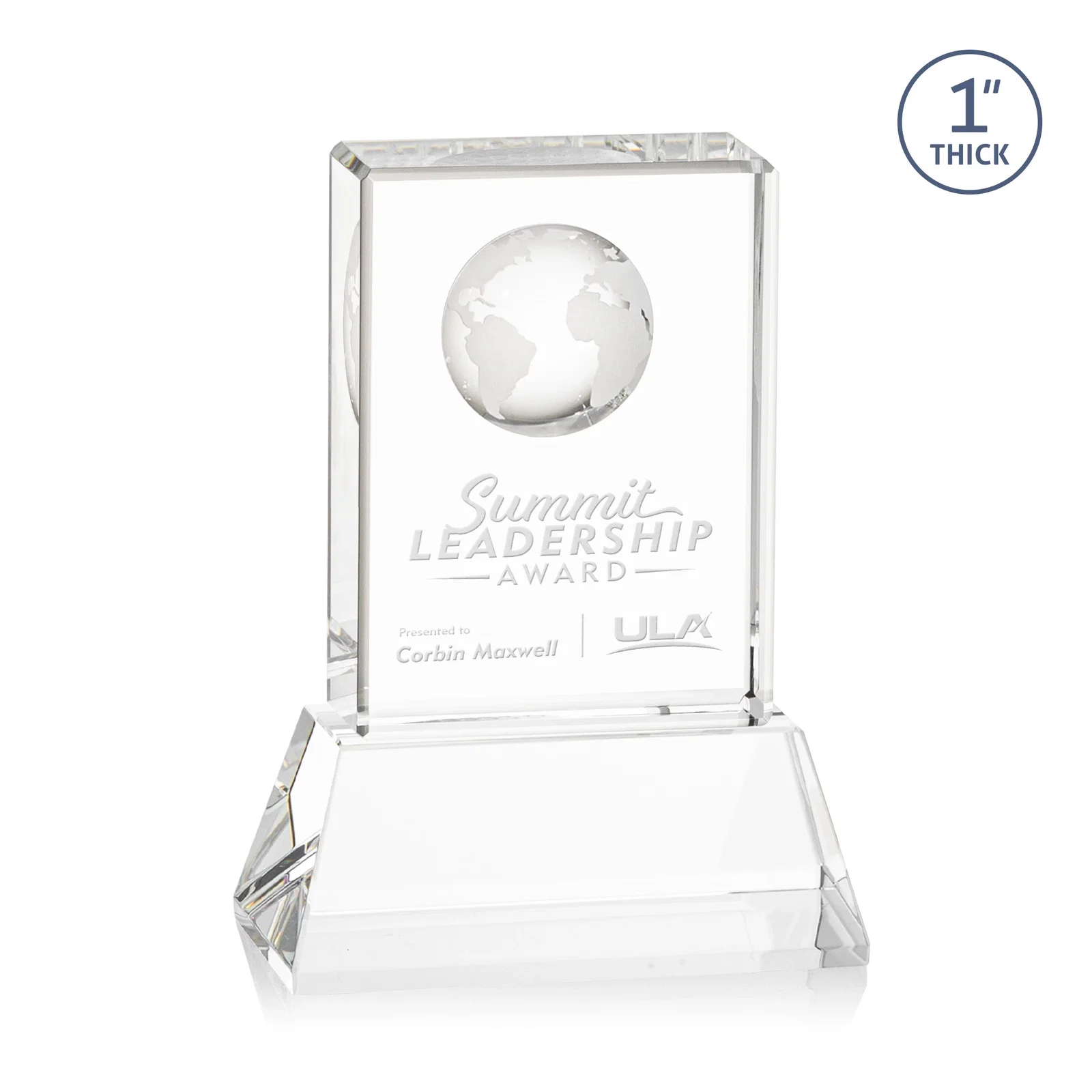 Custom Optical Crystal Globe Award on a Tall Tapered Base for graduation ceremonies