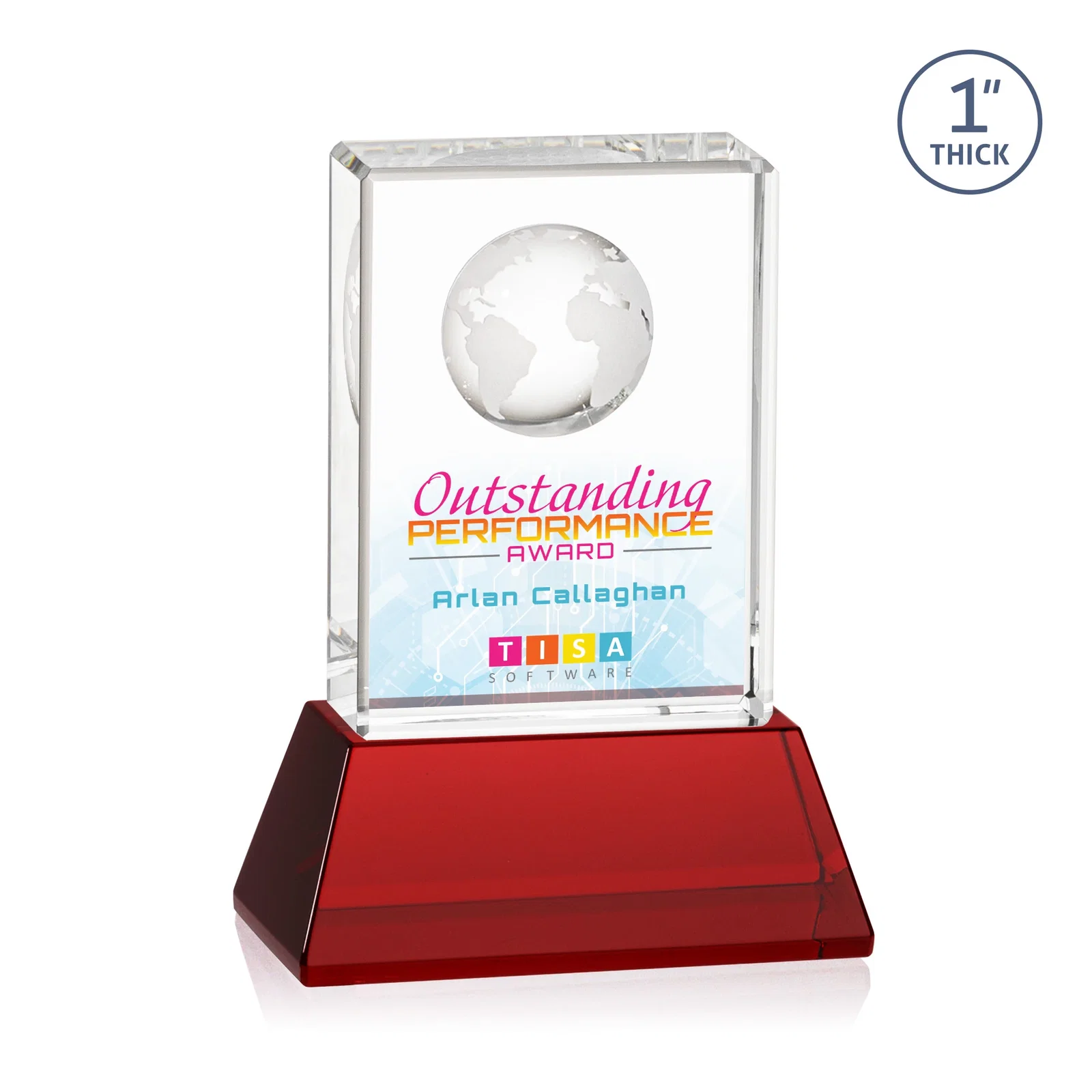Customized Optical Crystal Globe Award on a Tall Tapered Base for graduation ceremonies