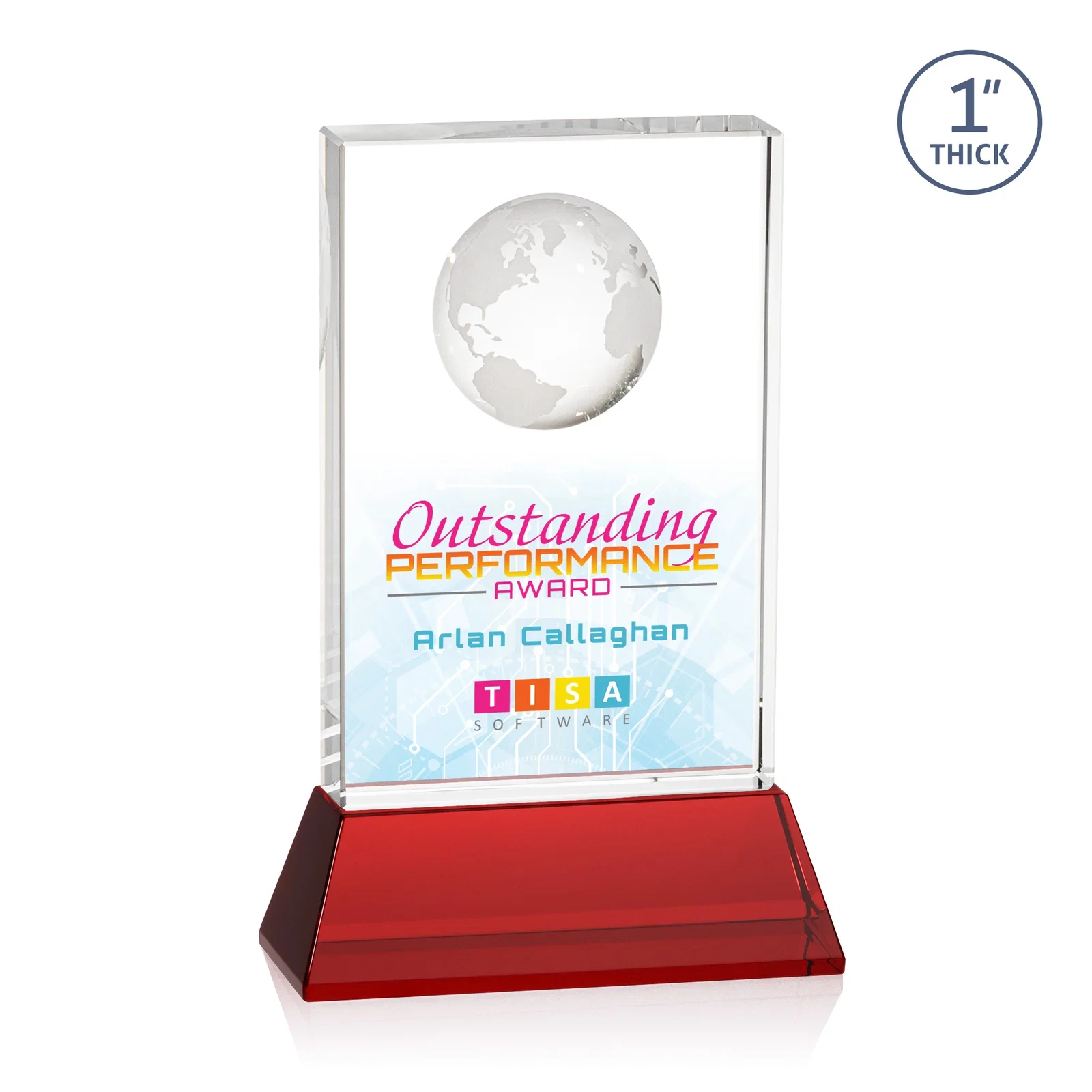 Customized Optical Crystal Globe Award on a Tall Tapered Base for safety achievement programs