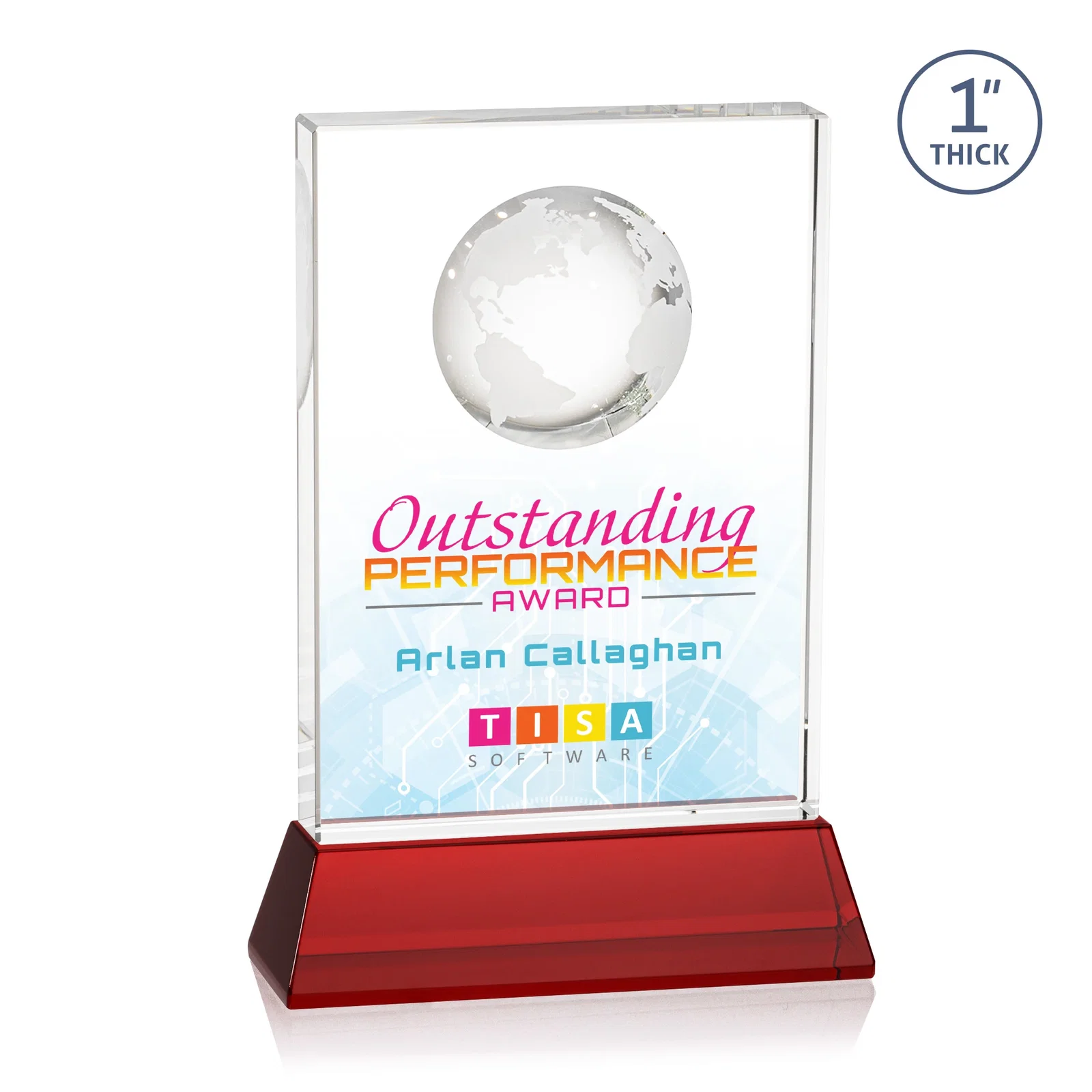Customized Optical Crystal Globe Award on a Tall Tapered Base for volunteer appreciation
