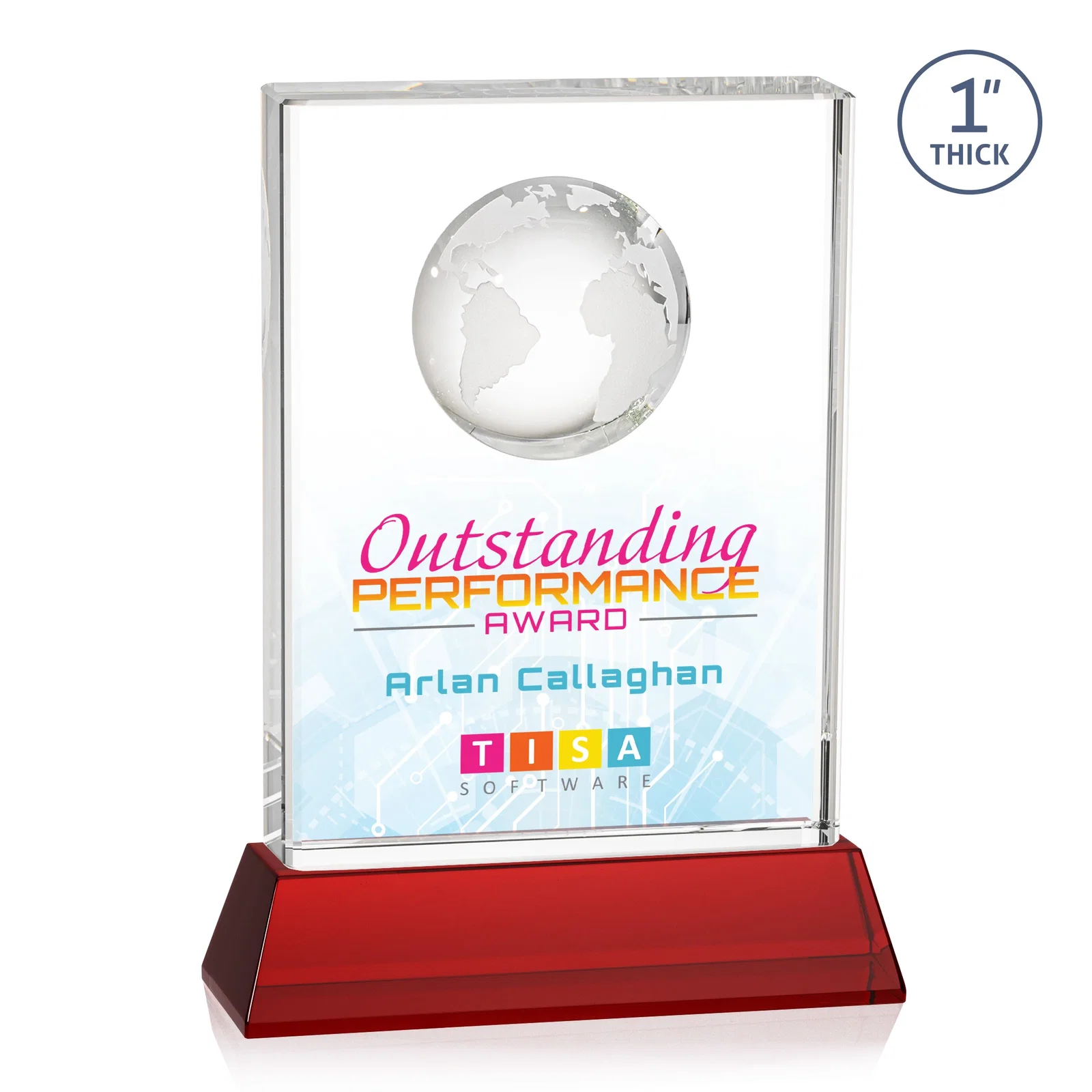 Customized Optical Crystal Globe Award on a Tall Tapered Base for dealer and partner awards