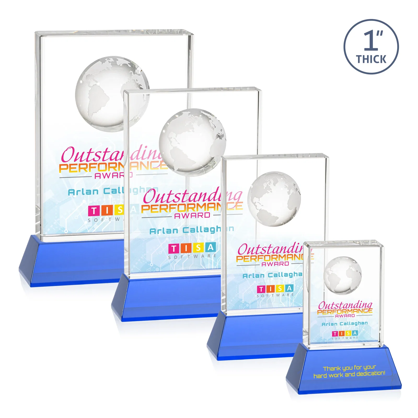 Customized Optical Crystal Globe Award on a Tall Tapered Base for company anniversary events