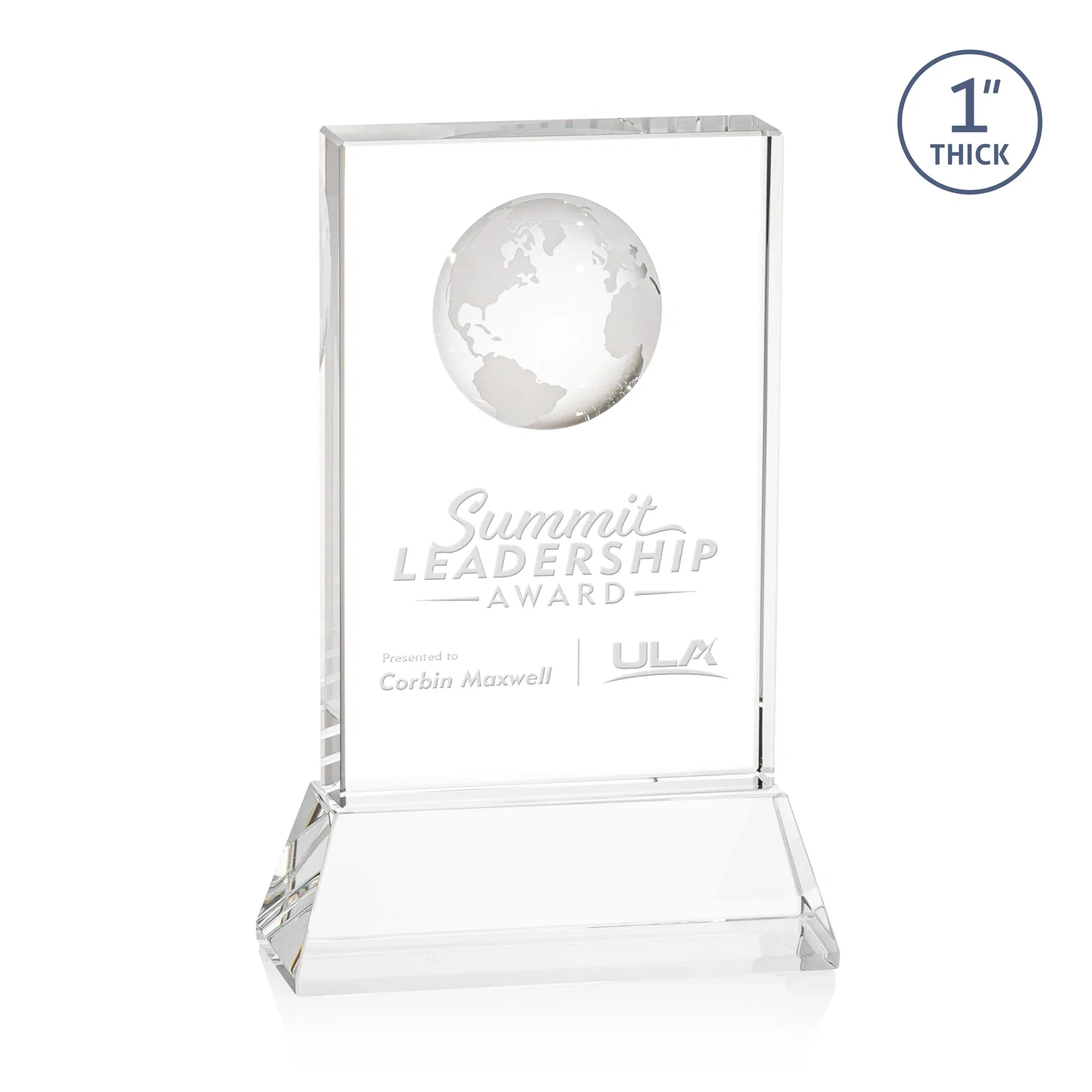 Custom Optical Crystal Globe Award on a Tall Tapered Base for safety achievement programs