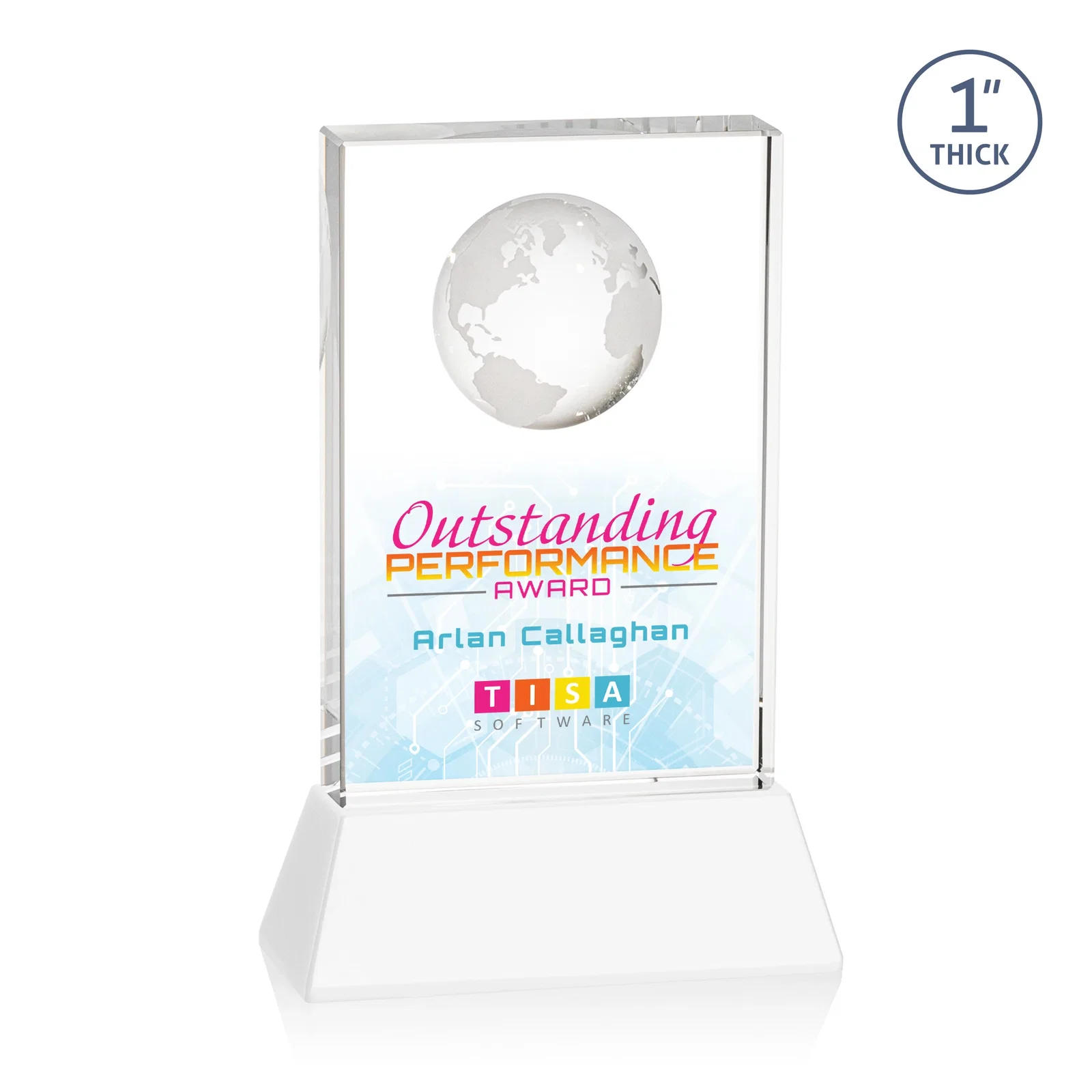 Custom engraved Optical Crystal Globe Award on a Tall Tapered Base for donor appreciation