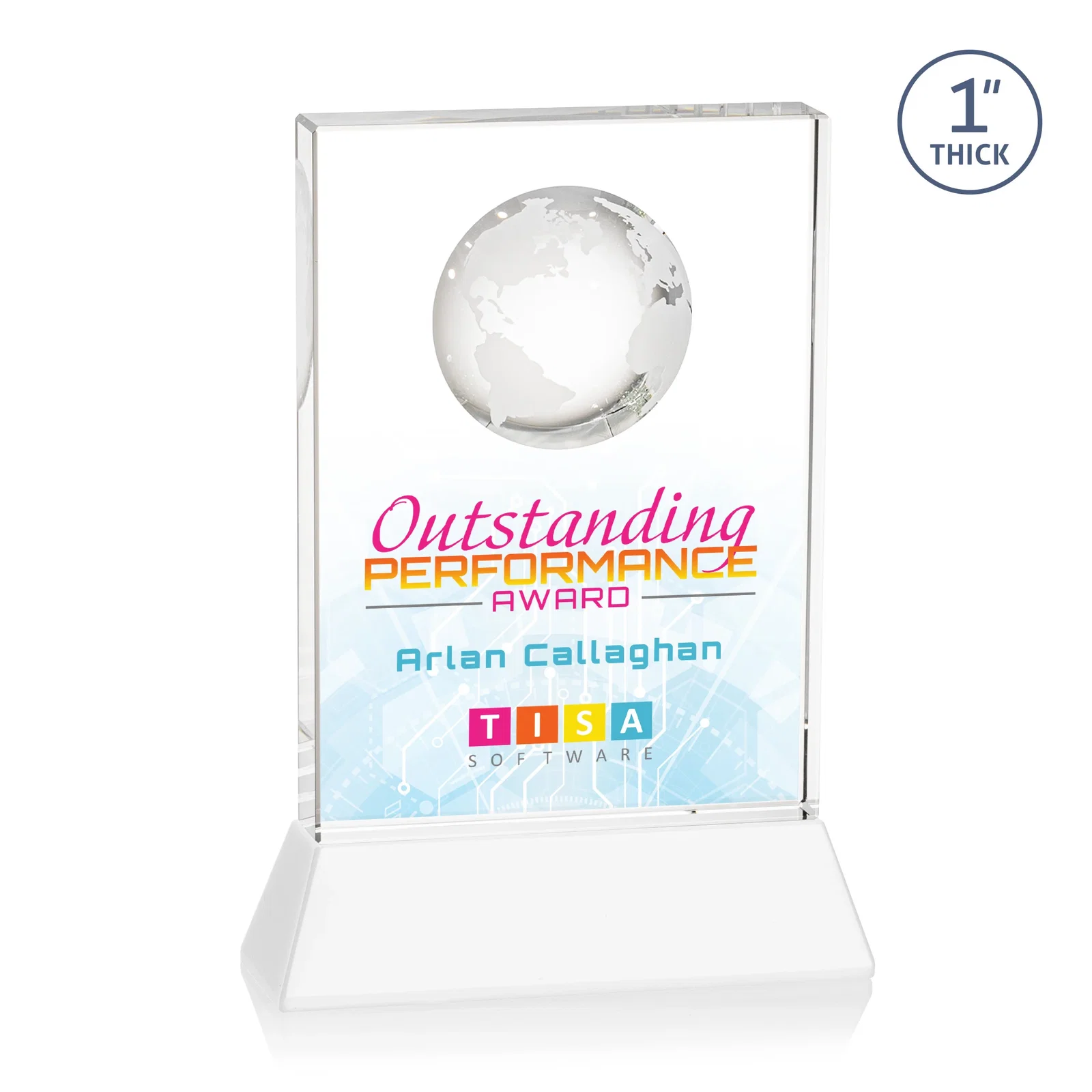Custom engraved Optical Crystal Globe Award on a Tall Tapered Base for graduation ceremonies