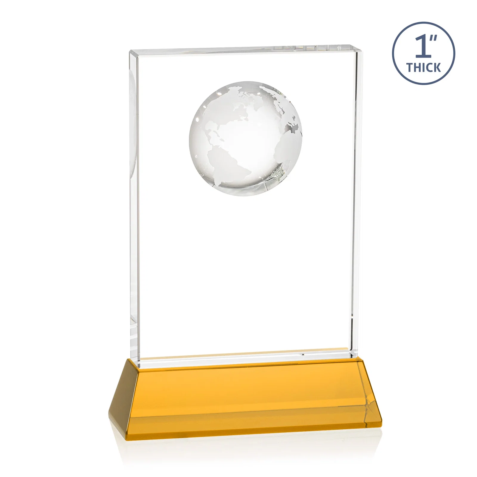 Custom engraved Optical Crystal Globe Award on a Tall Tapered Base for company anniversary events
